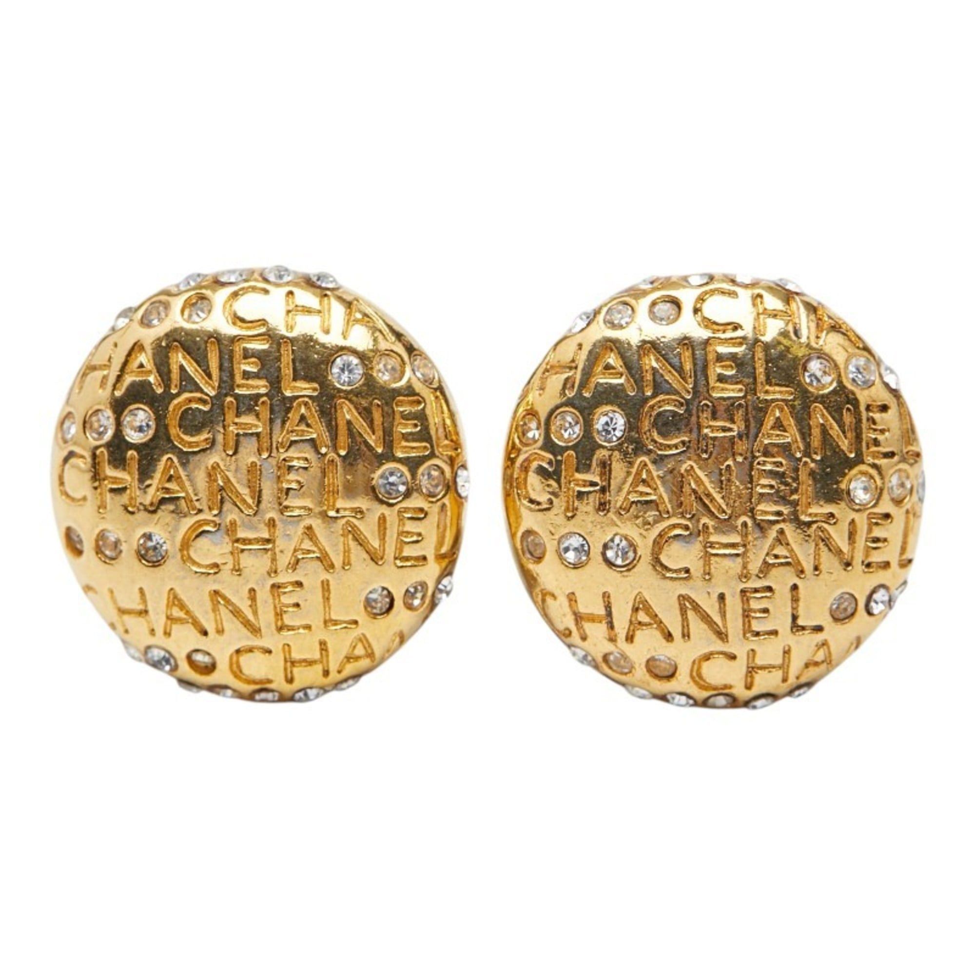 Chanel CHANEL Logo Rhinestone Earrings, Gold Plated, Women's Size ONE SIZE - 2 Thumbnail