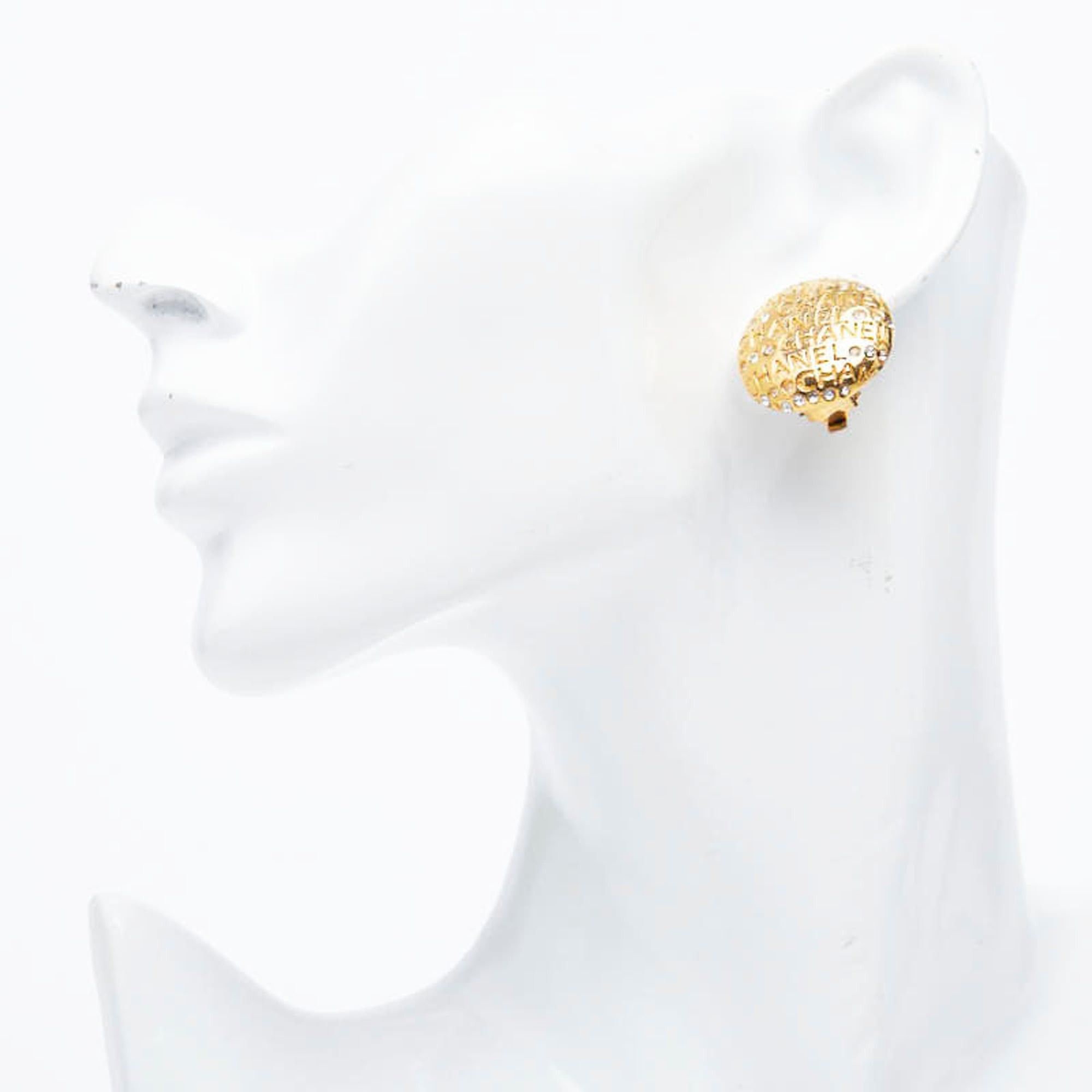 Chanel CHANEL Logo Rhinestone Earrings, Gold Plated, Women's Size ONE SIZE - 5 Thumbnail