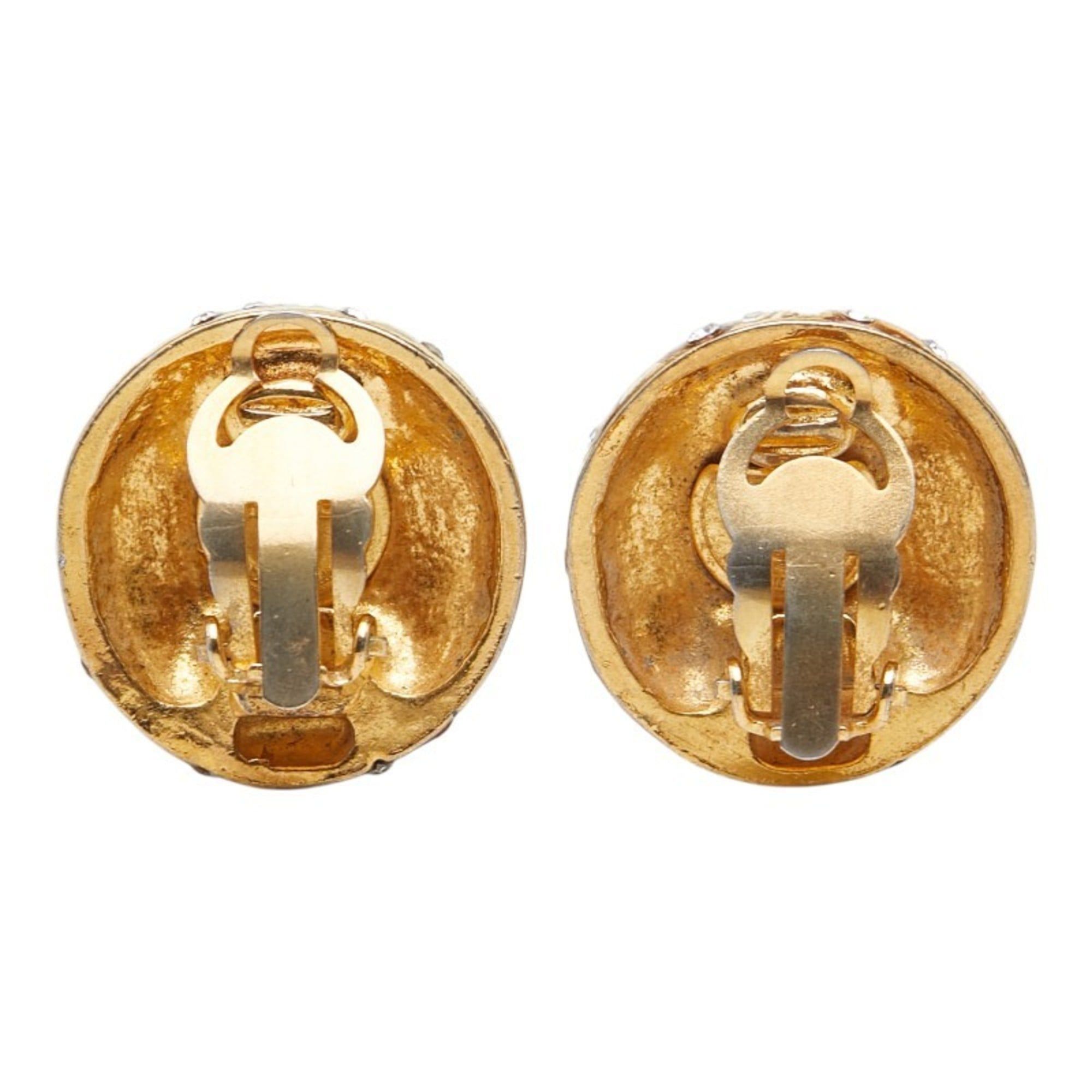 Chanel CHANEL Logo Rhinestone Earrings, Gold Plated, Women's Size ONE SIZE - 3 Thumbnail