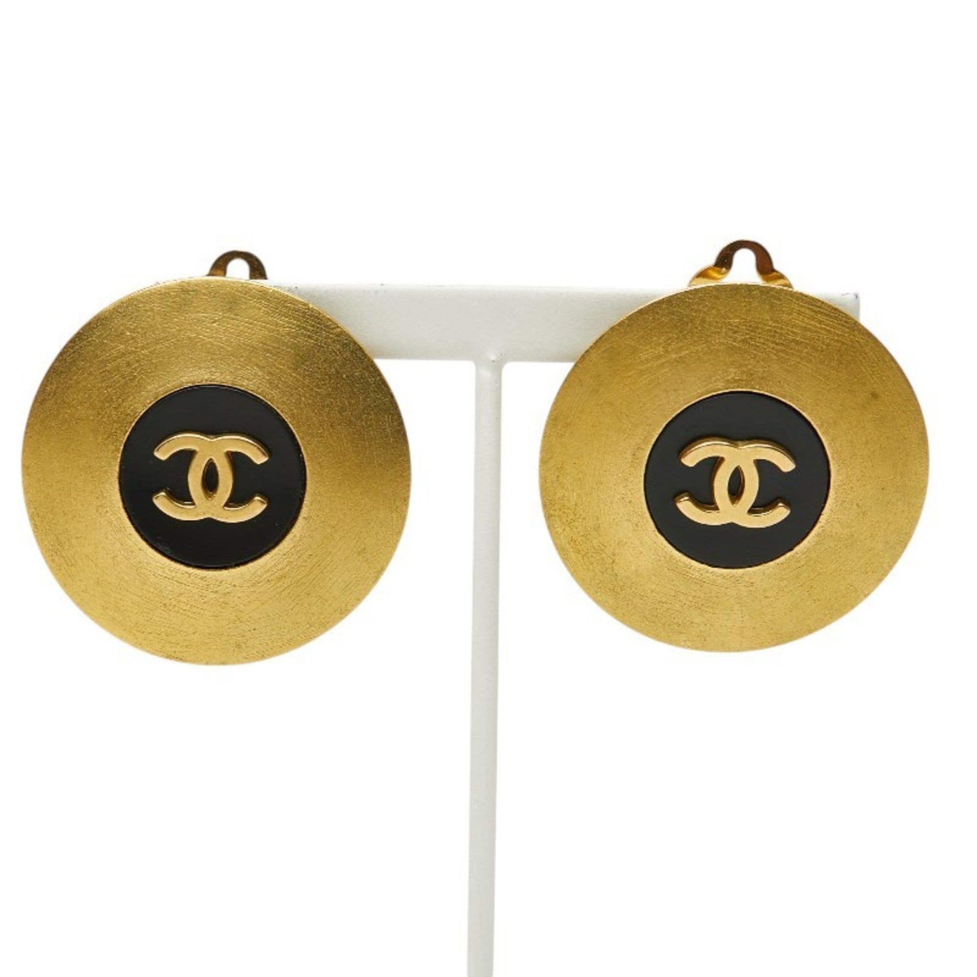 Chanel CHANEL Coco Mark Round Earrings, Vintage Gold and Black Plated, Women's Size ONE SIZE - 2 Thumbnail