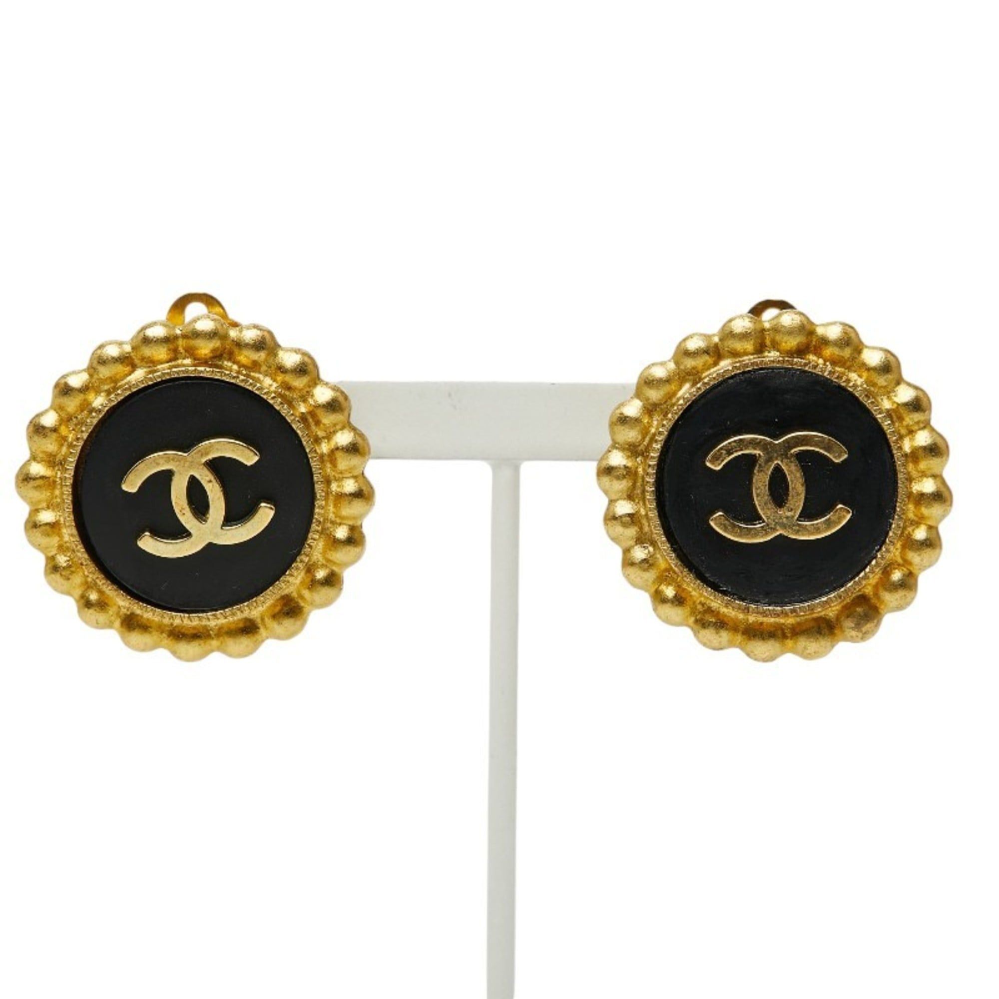 Chanel CHANEL Coco Mark Vintage Earrings, Gold and Black Plated, Women's Size ONE SIZE - 2 Thumbnail