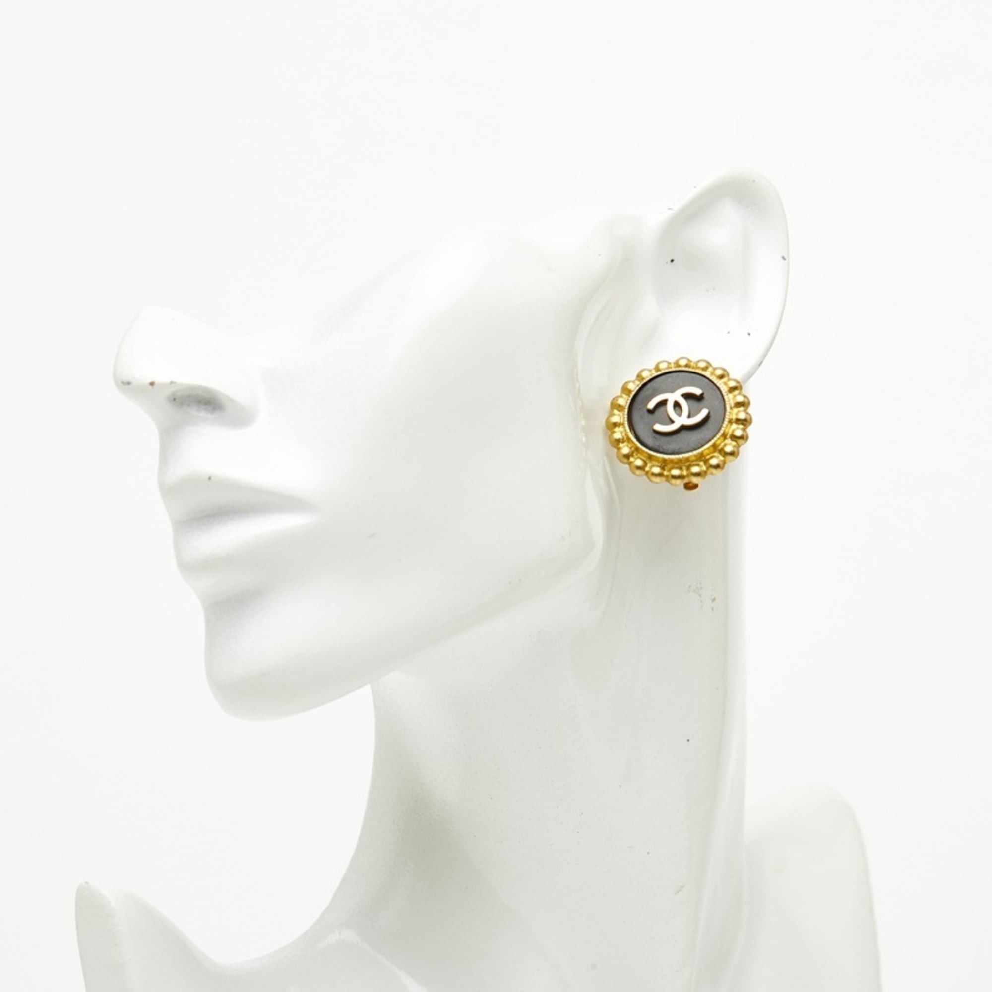 Chanel CHANEL Coco Mark Vintage Earrings, Gold and Black Plated, Women's Size ONE SIZE - 6 Thumbnail