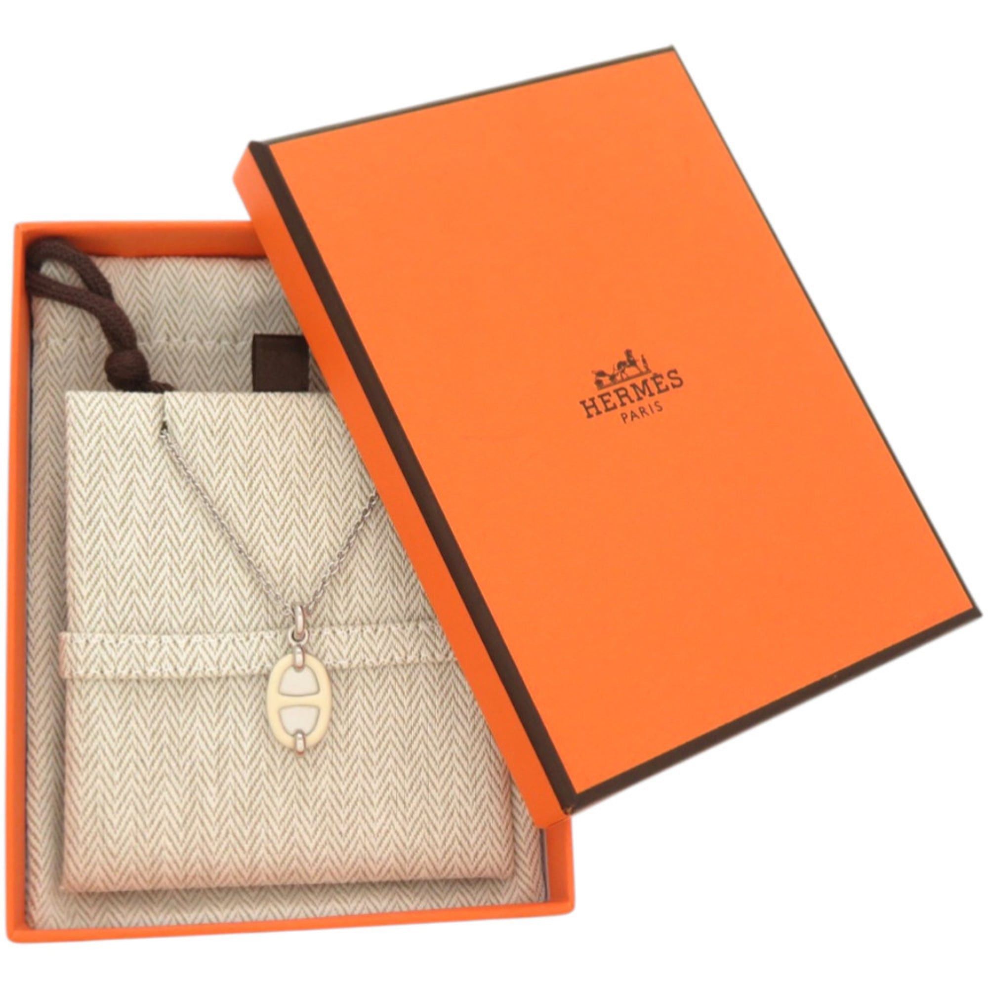 Hermes Unused Hermès Mini Maillon PM Pendant H100053FPD3, White Crème Metal Necklace, 1484HERMES Size ONE SIZE - 2 Thumbnail