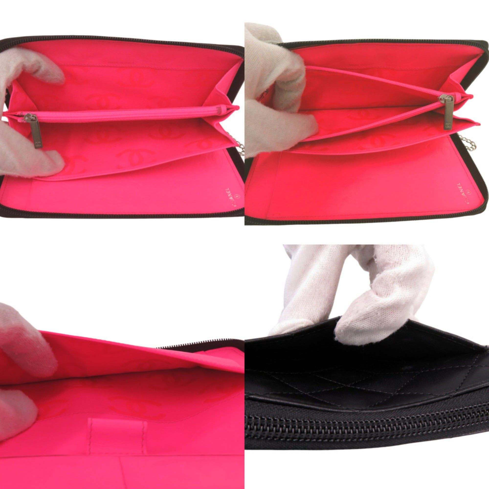 Chanel Excellent condition Chanel Cambon line organizer with Coco Mark round zip large wallet, silver hardware, patent leather, black and neon pink, No. 9, long 1547CHANEL Size ONE SIZE - 7 Thumbnail