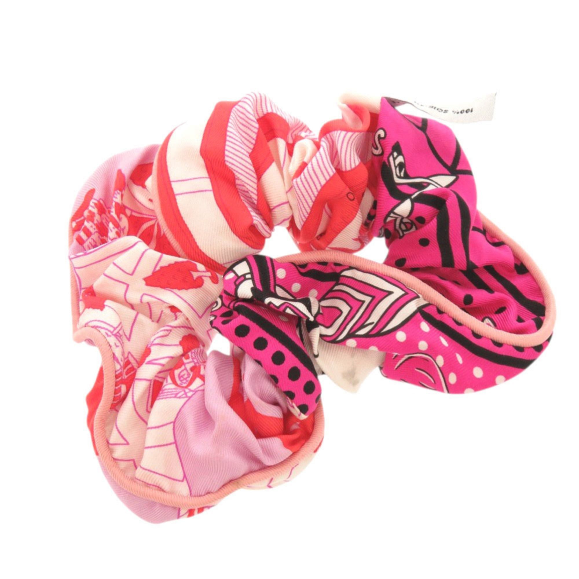 Hermes Excellent condition Hermès Claudia silk pink multicolor scrunchie hair accessory 1208HERMES Size ONE SIZE - 2 Thumbnail