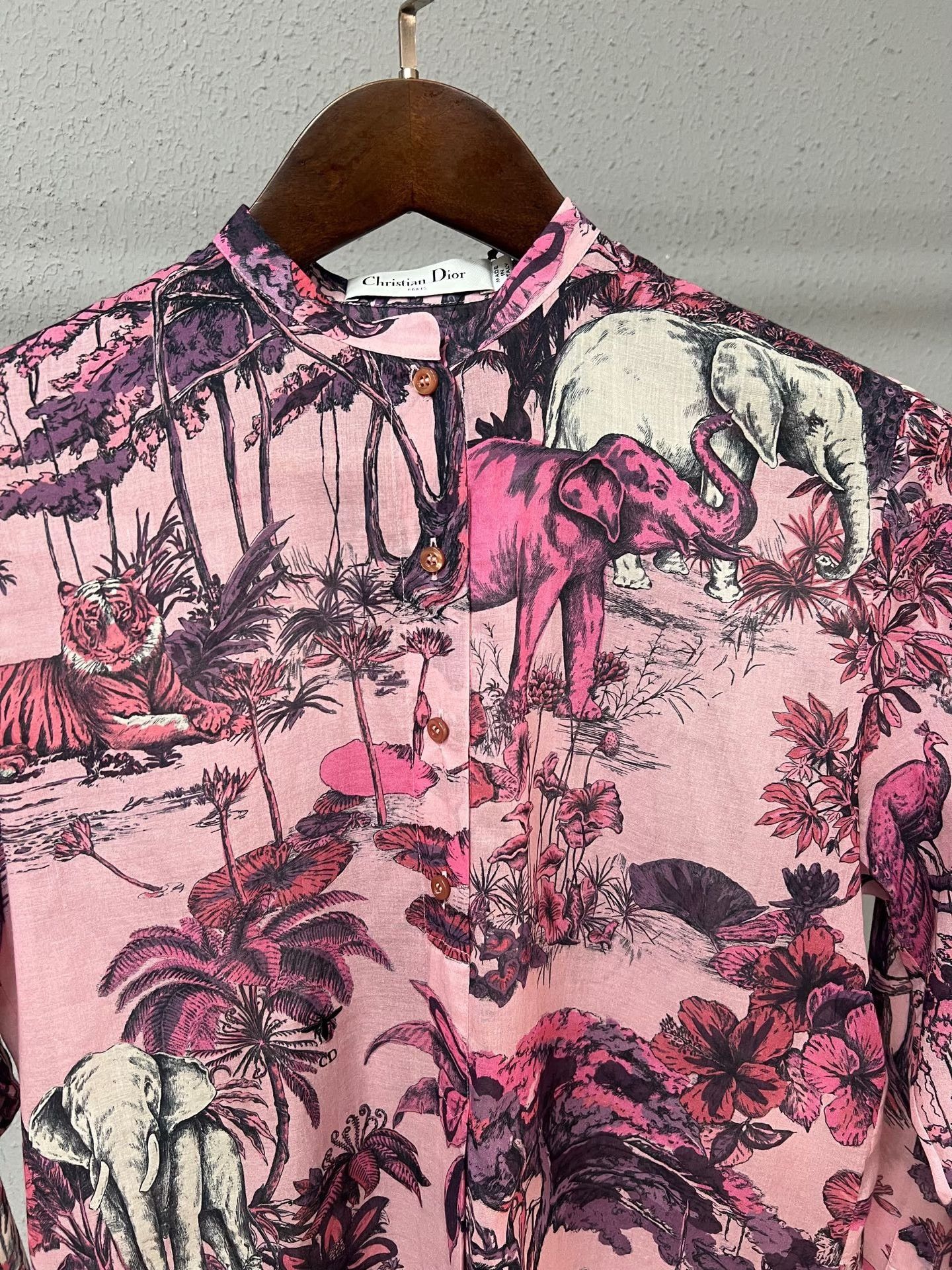 Dior Dior Pink Jungle Floral Shirt Dress Size XXS / US 00 / IT 34 - 3 Thumbnail