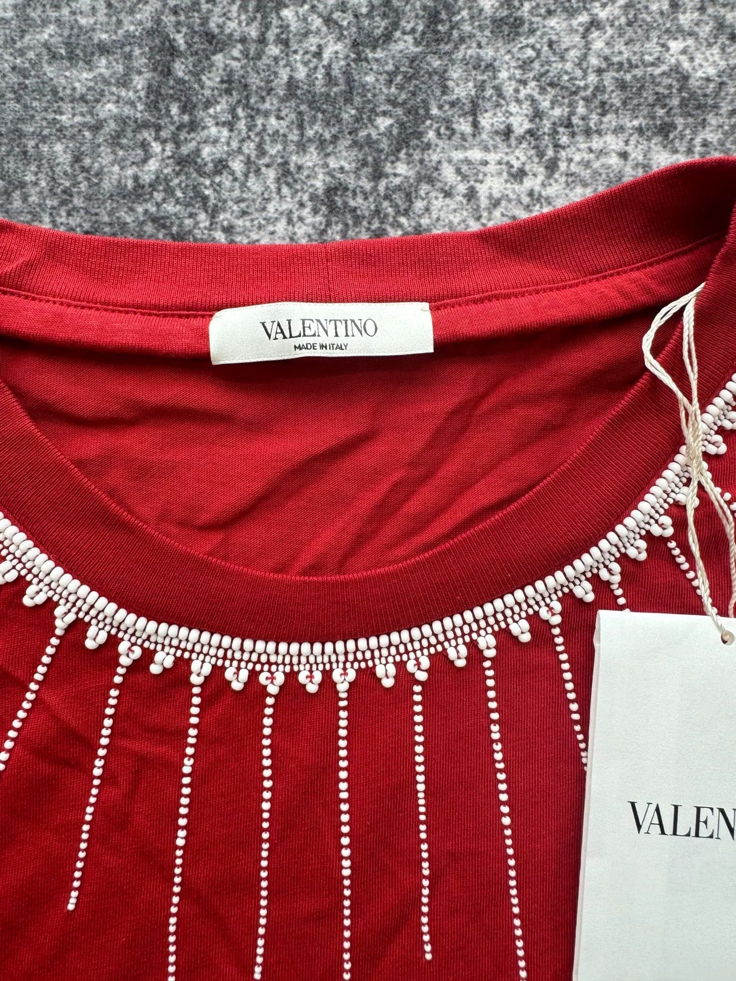 Valentino Valentino Red Beaded Short Sleeve Top Size L / US 10 / IT 46 - 3 Thumbnail