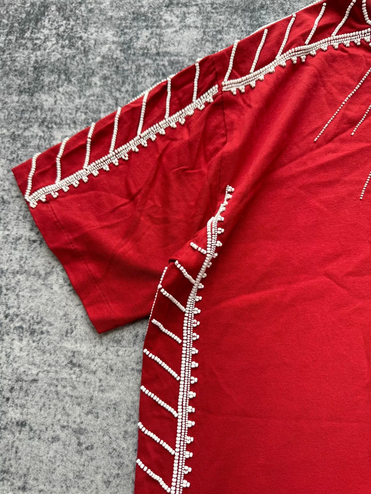Valentino Valentino Red Beaded Short Sleeve Top Size L / US 10 / IT 46 - 4 Thumbnail
