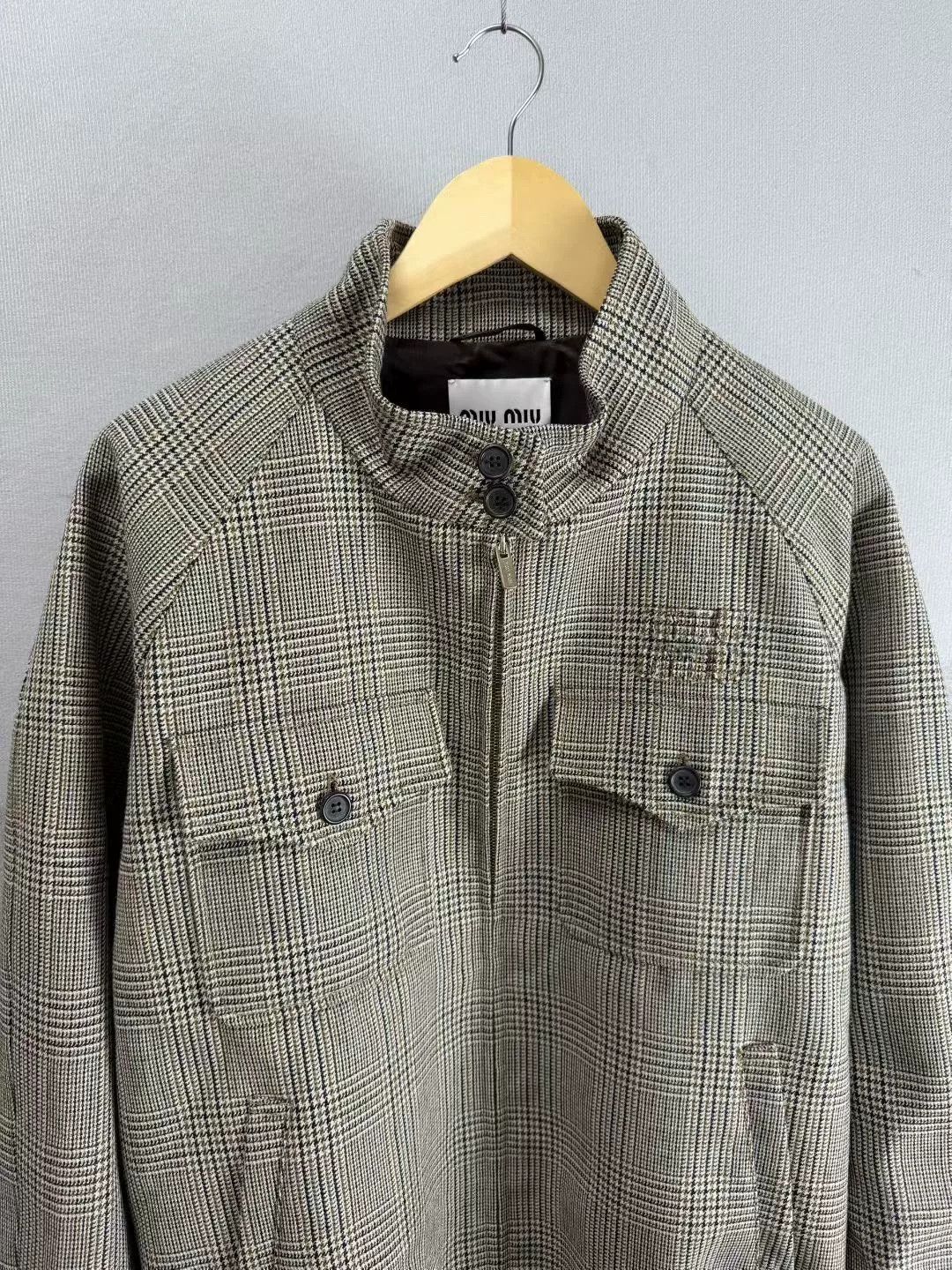 Miu Miu Miu Miu Brown Houndstooth Zip Jacket Size S / US 4 / IT 40 - 3 Thumbnail