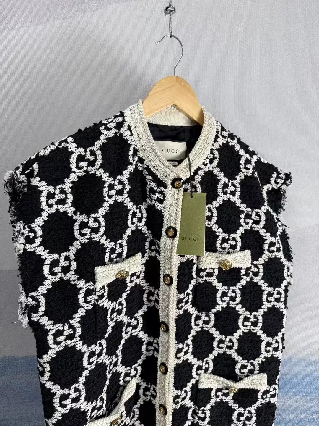 Gucci Gucci Black White Tweed All-over Print Vest Size S / US 4 / IT 40 - 3 Thumbnail