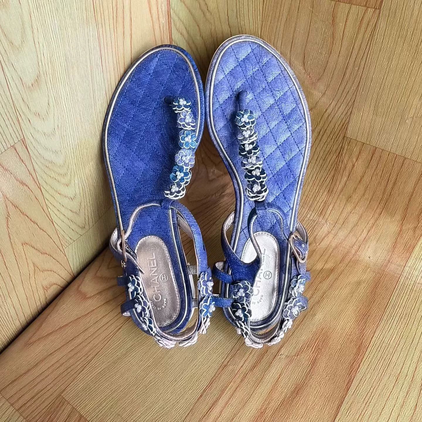 Chanel Chanel Blue Camellia Sandals Size US 6.5 / IT 36.5 - 7 Thumbnail