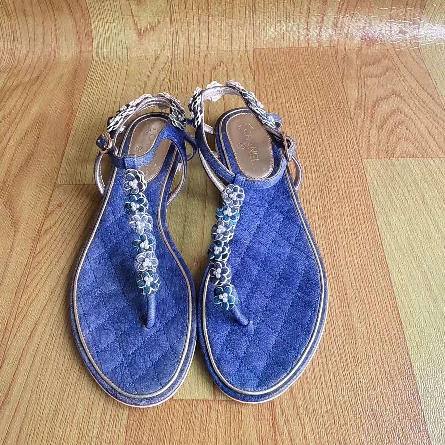 Chanel Chanel Blue Camellia Sandals Size US 6.5 / IT 36.5 - 4 Thumbnail