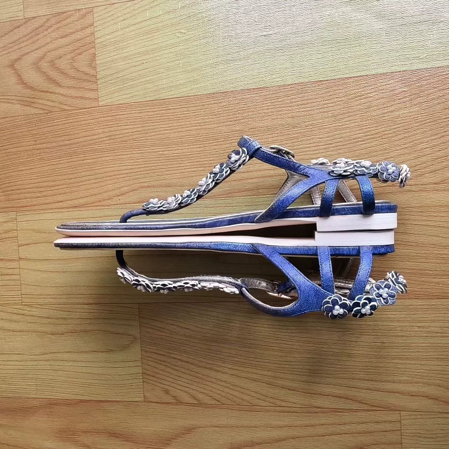 Chanel Chanel Blue Camellia Sandals Size US 6.5 / IT 36.5 - 3 Thumbnail