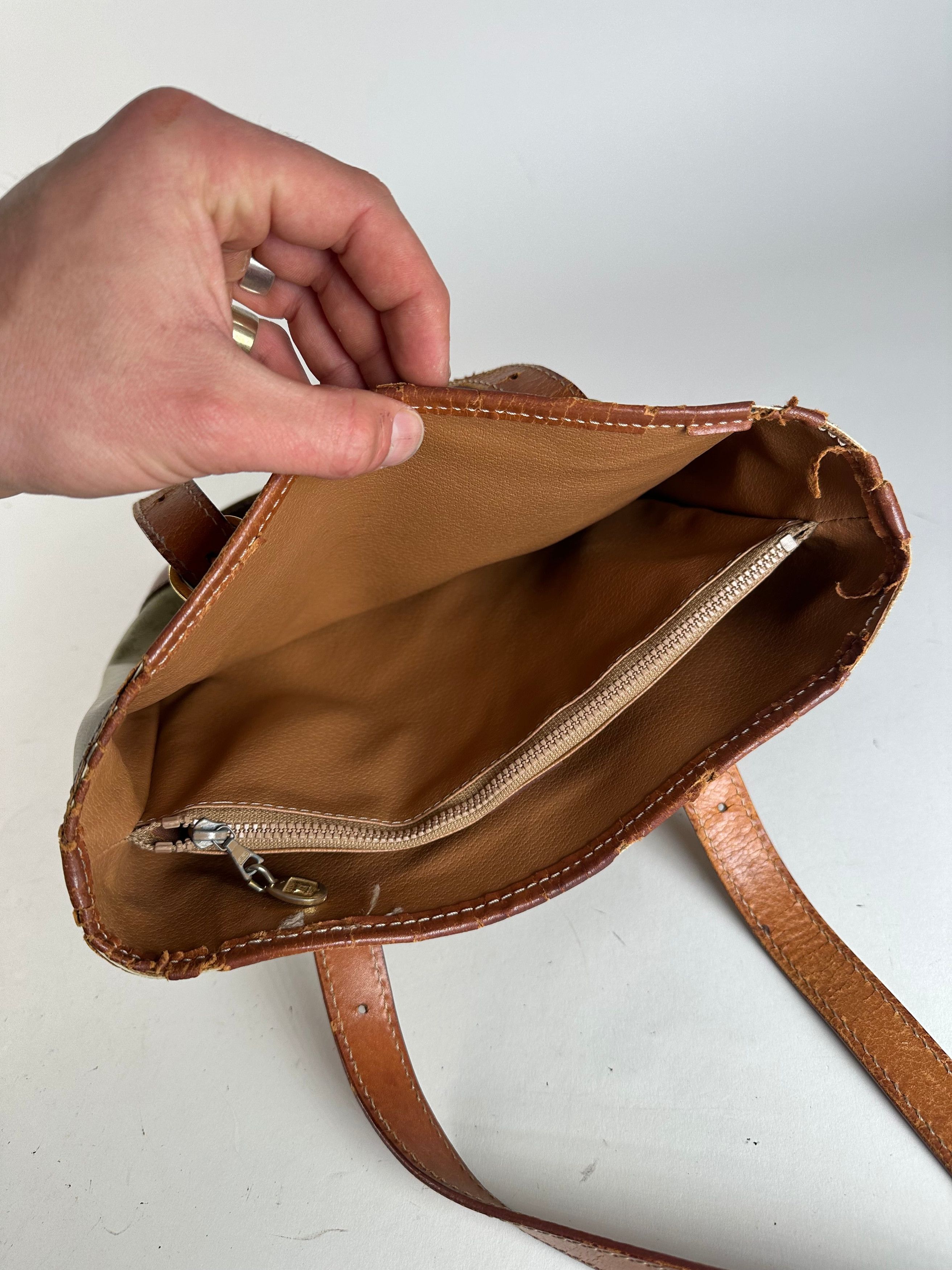 Celine Vintage Paris Triomphe Monogram Leather Bucket Bag Brown Gre Size ONE SIZE - 3 Thumbnail