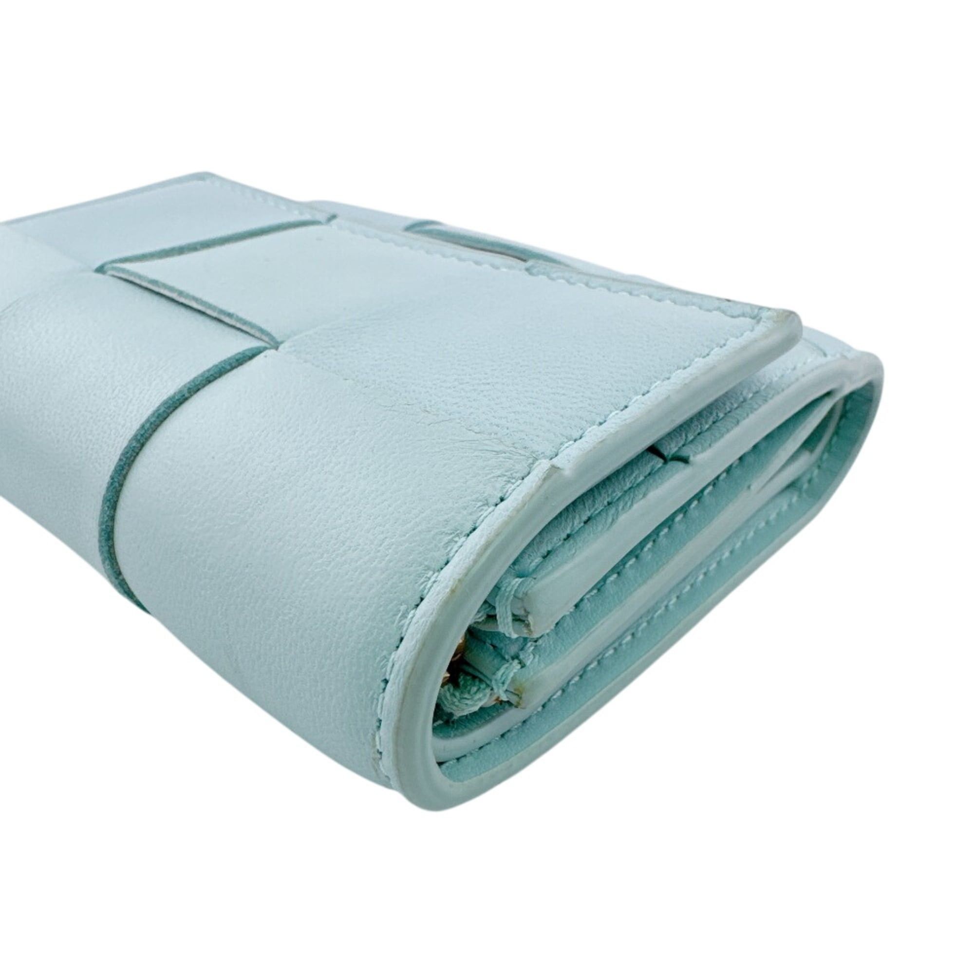 Bottega Veneta BOTTEGA VENETA Cassette Compact Wallet Maxi Intrecciato Tri-fold in Blue Size ONE SIZE - 4 Thumbnail