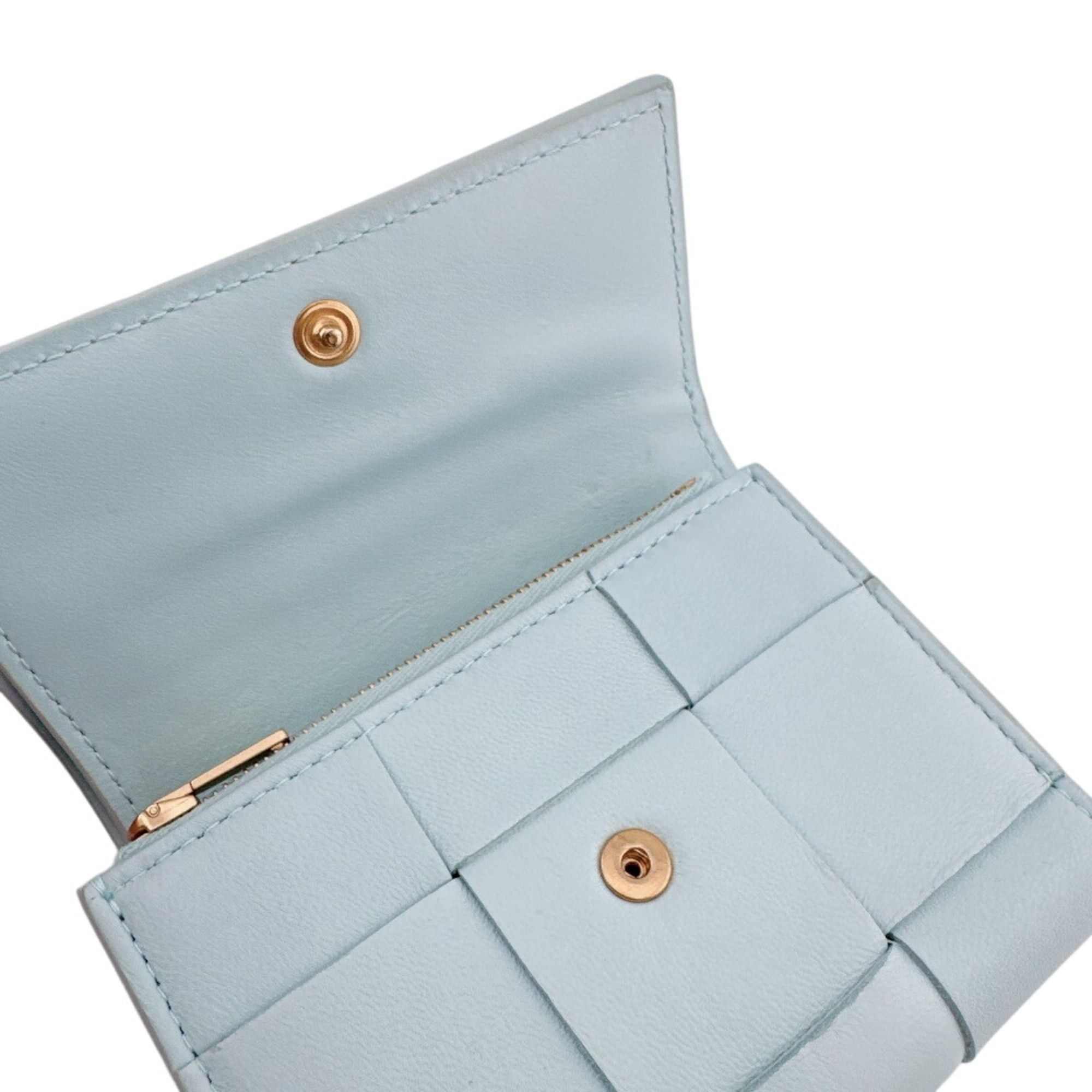 Bottega Veneta BOTTEGA VENETA Cassette Compact Wallet Maxi Intrecciato Tri-fold in Blue Size ONE SIZE - 9 Thumbnail