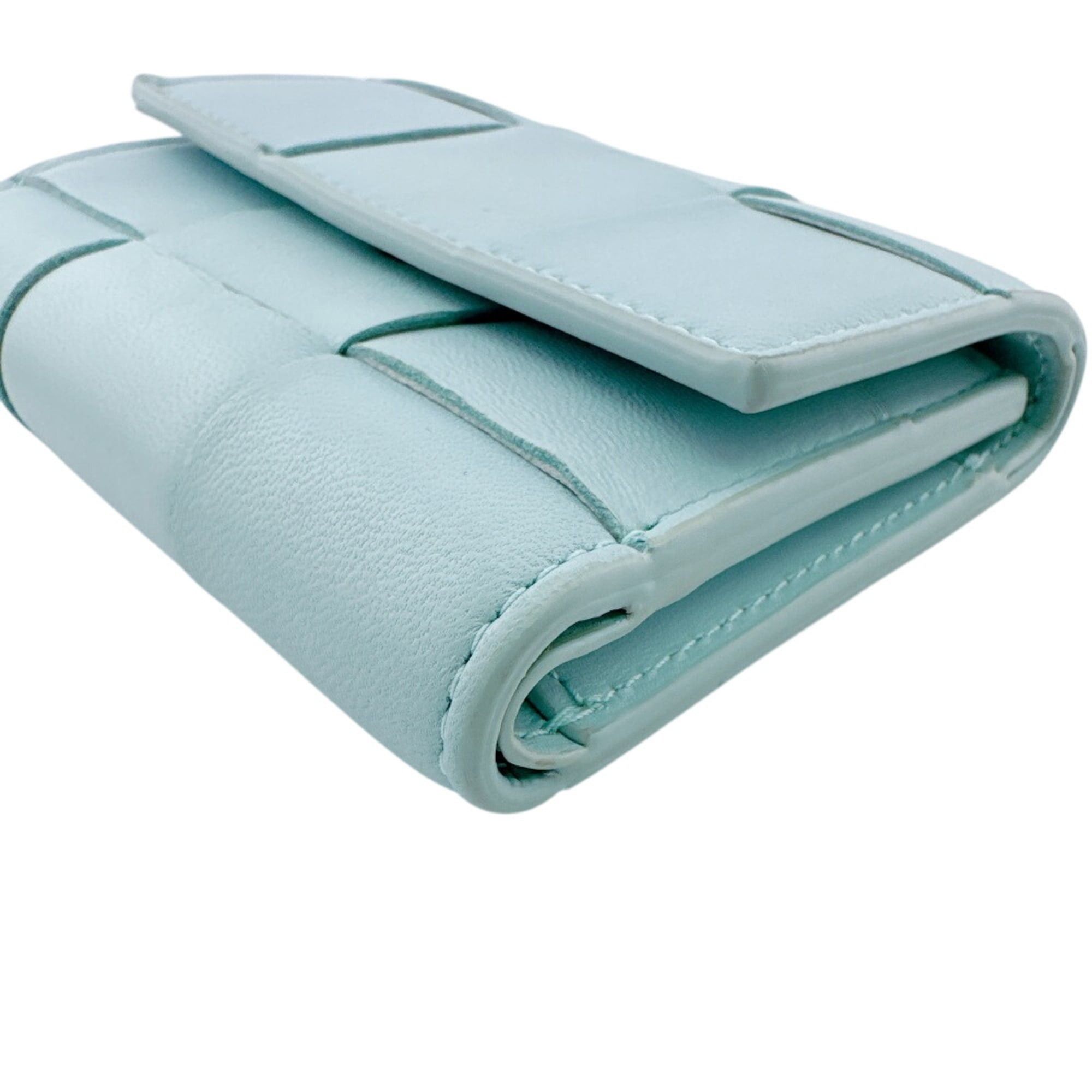 Bottega Veneta BOTTEGA VENETA Cassette Compact Wallet Maxi Intrecciato Tri-fold in Blue Size ONE SIZE - 7 Thumbnail