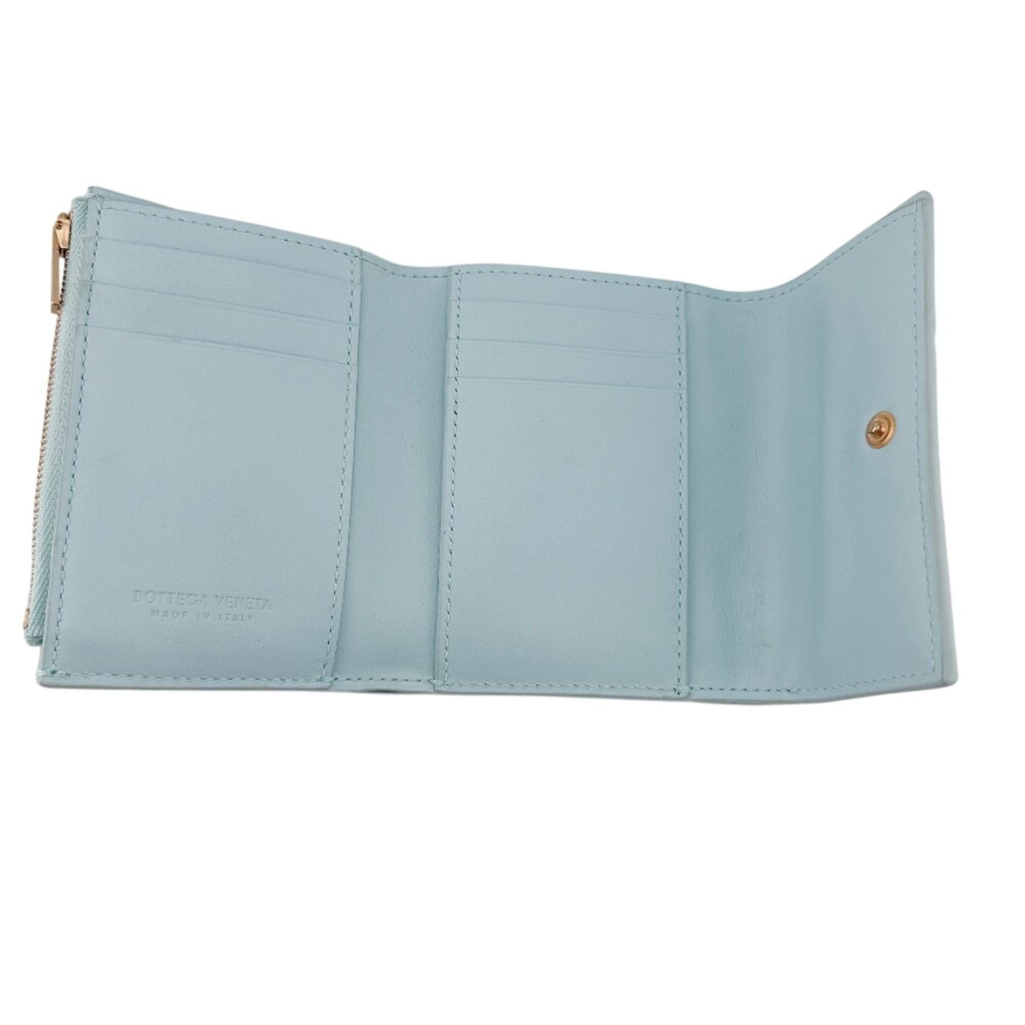 Bottega Veneta BOTTEGA VENETA Cassette Compact Wallet Maxi Intrecciato Tri-fold in Blue Size ONE SIZE - 11 Thumbnail