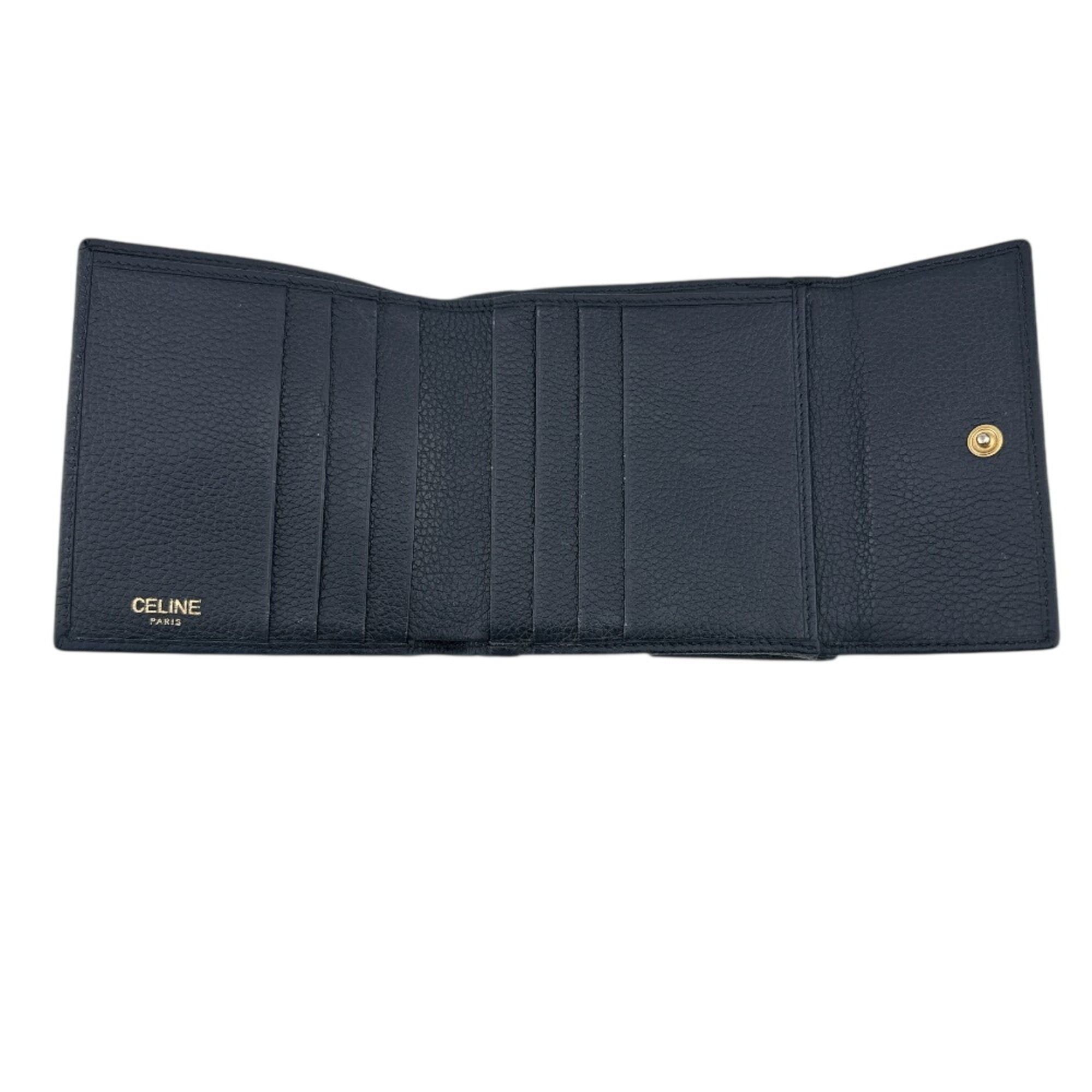 Celine CELINE Circle Logo Tri-fold Wallet in Navy Size ONE SIZE - 9 Thumbnail