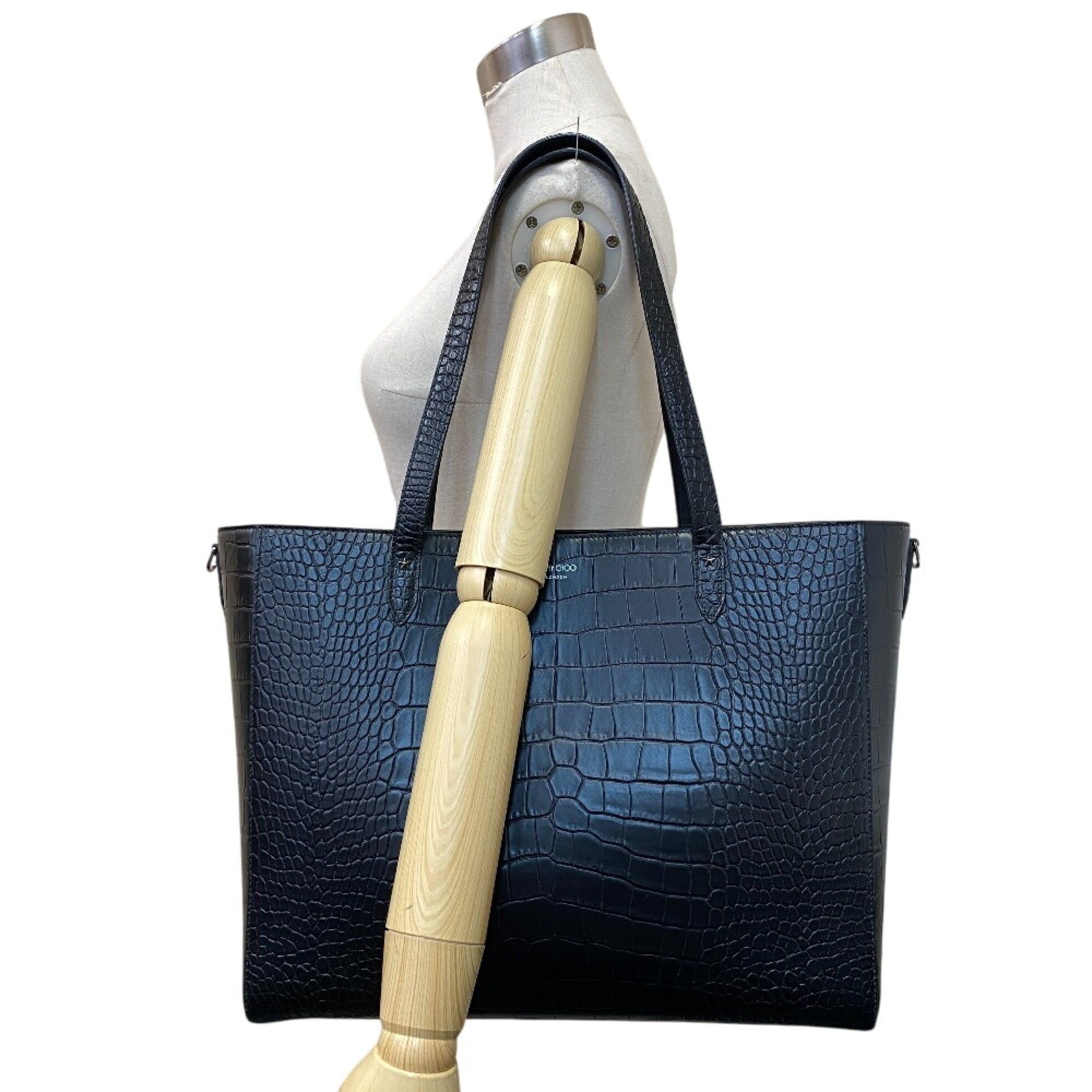 Jimmy Choo JIMMY CHOO Pegasi Crocodile Embossed Studded Tote Bag in Black Size ONE SIZE - 15 Thumbnail