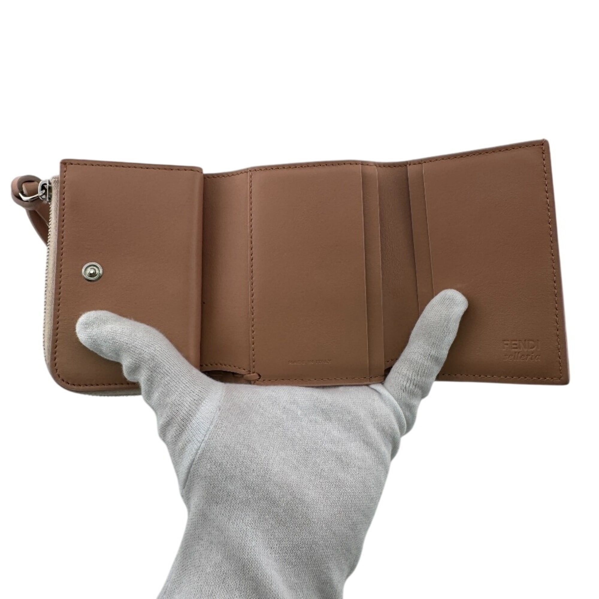 Fendi FENDI 8M0499 Peekaboo Micro Topstitch Selleria Tri-fold Wallet in Pink Size ONE SIZE - 9 Thumbnail