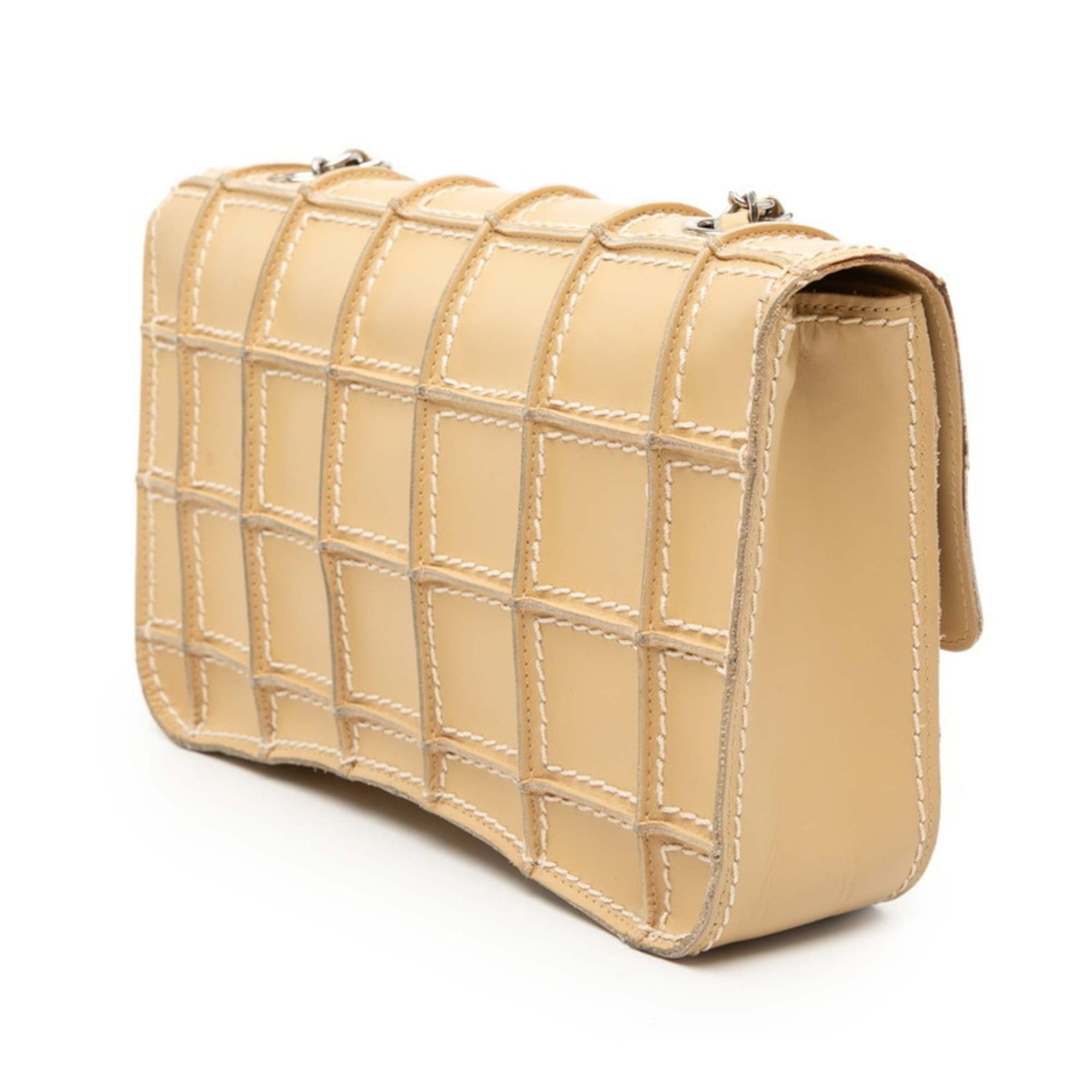 CHANEL Wild Stitch Coco Mark Chocolate Bar Chain Shoulder Bag in Beige Leather for Women