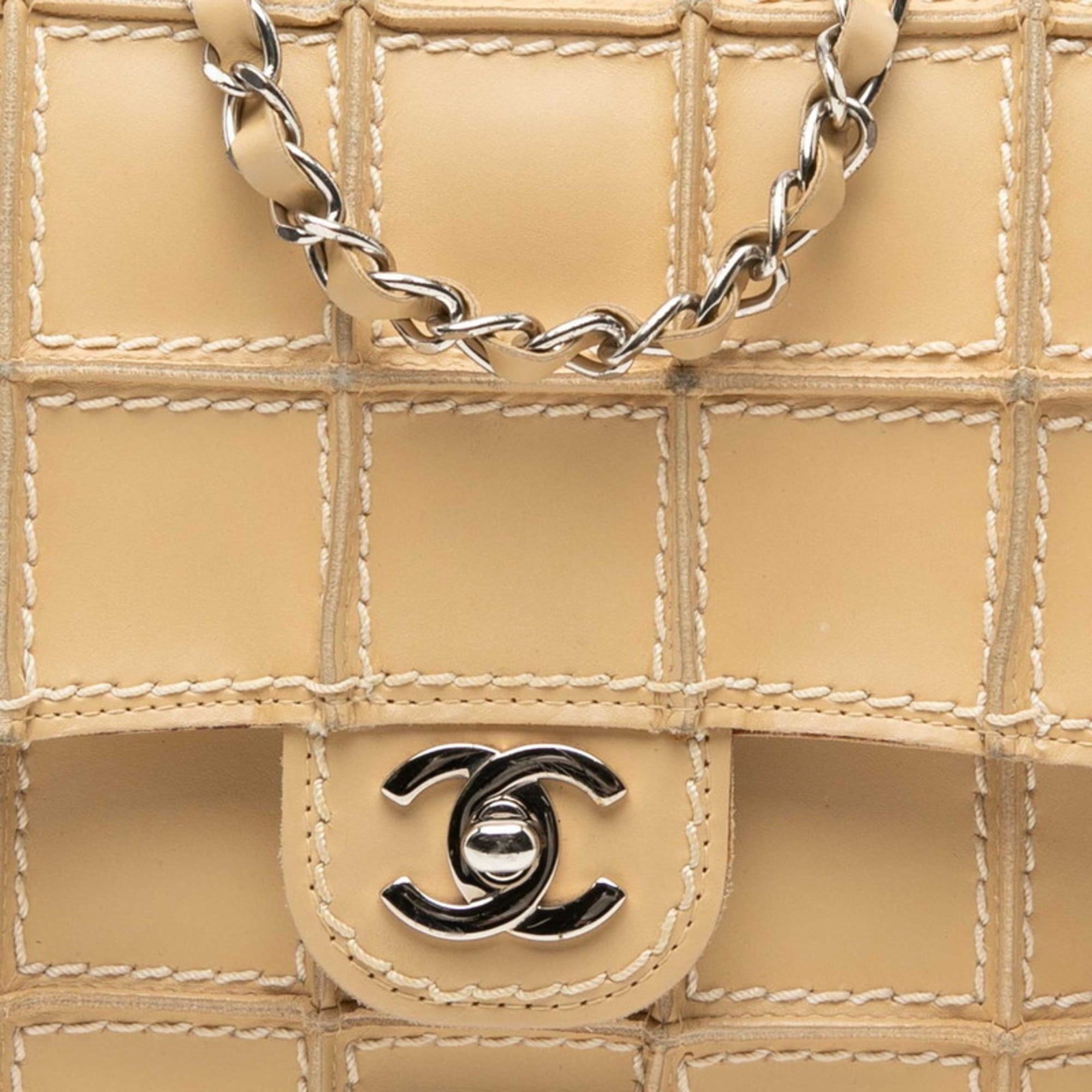 CHANEL Wild Stitch Coco Mark Chocolate Bar Chain Shoulder Bag in Beige Leather for Women