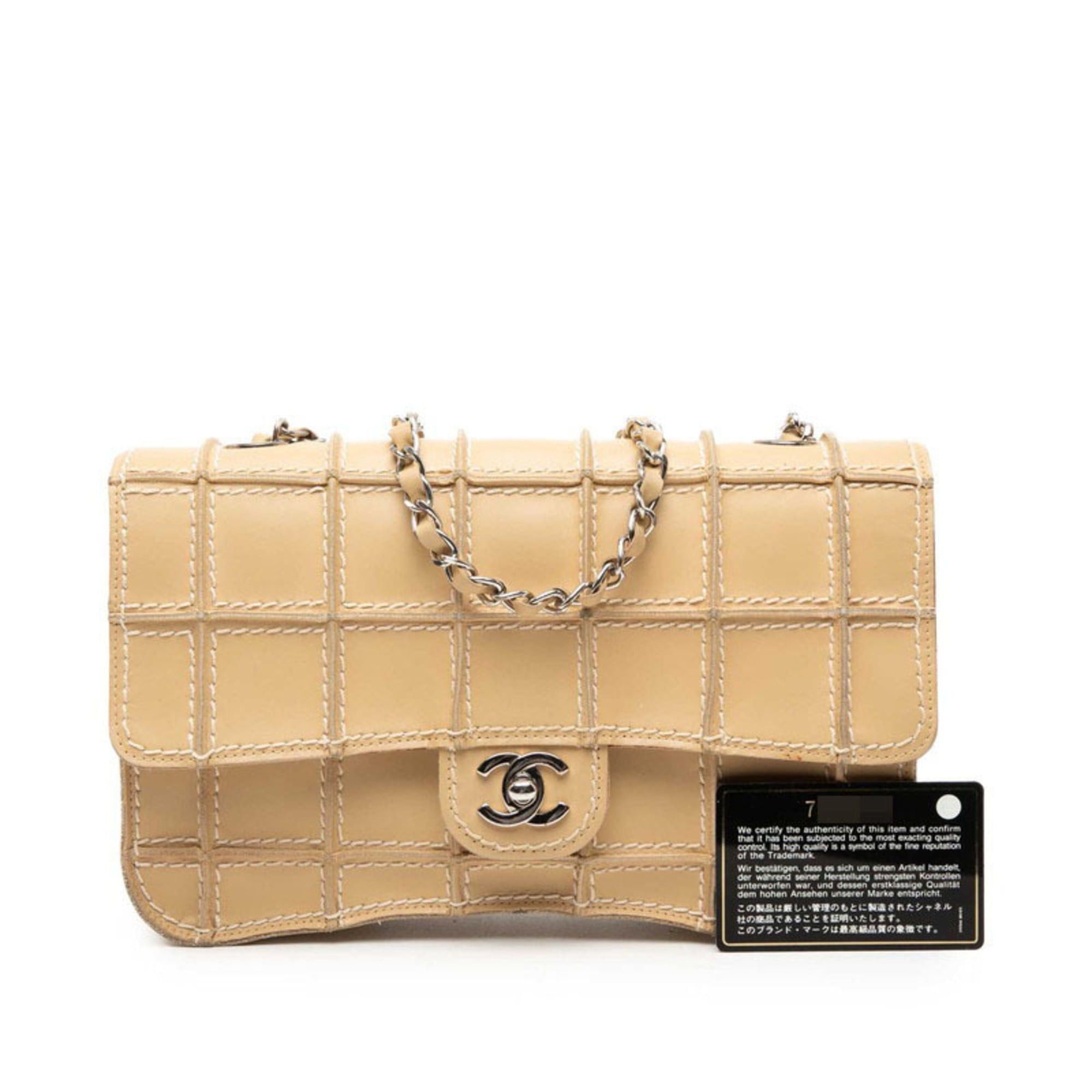 CHANEL Wild Stitch Coco Mark Chocolate Bar Chain Shoulder Bag in Beige Leather for Women
