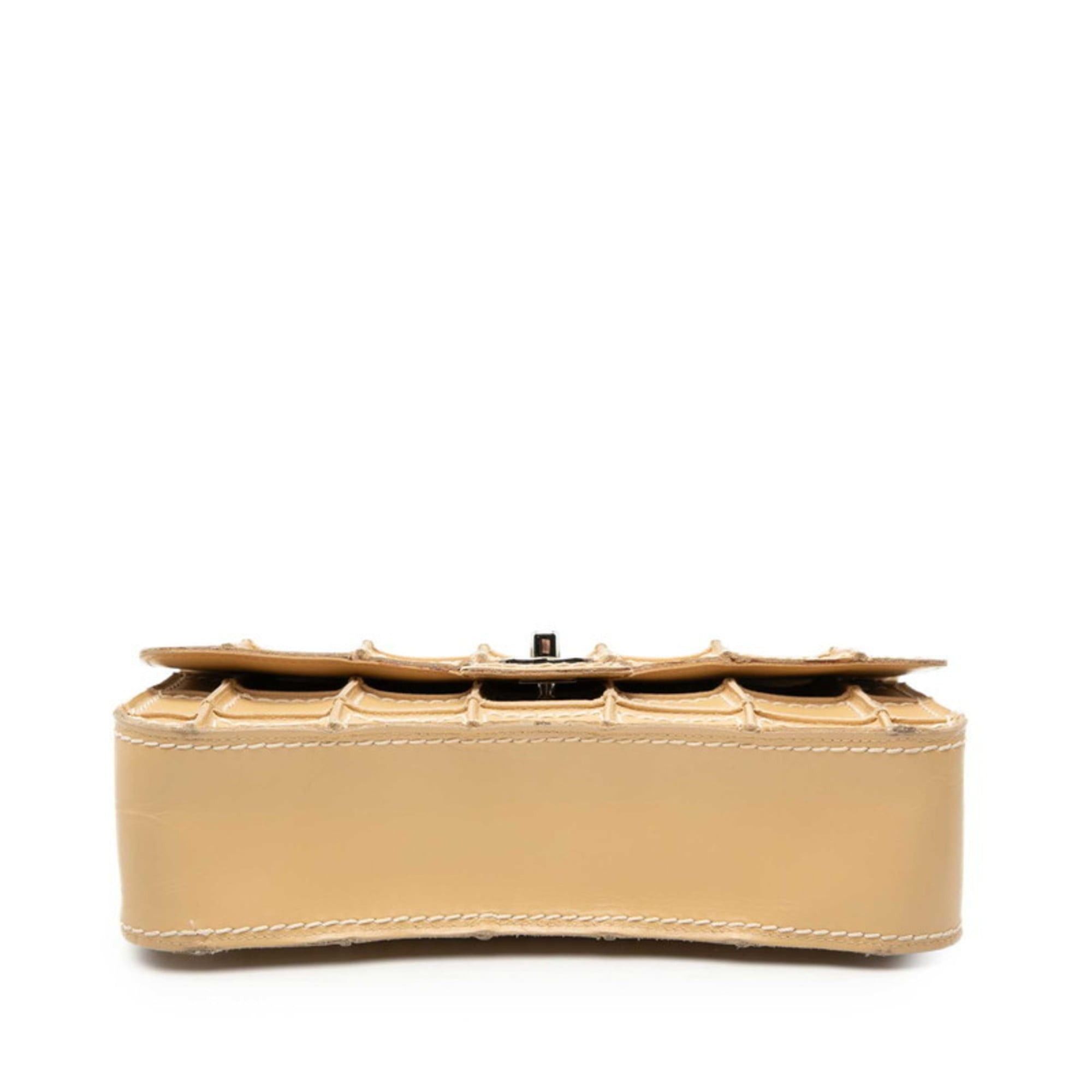 CHANEL Wild Stitch Coco Mark Chocolate Bar Chain Shoulder Bag in Beige Leather for Women