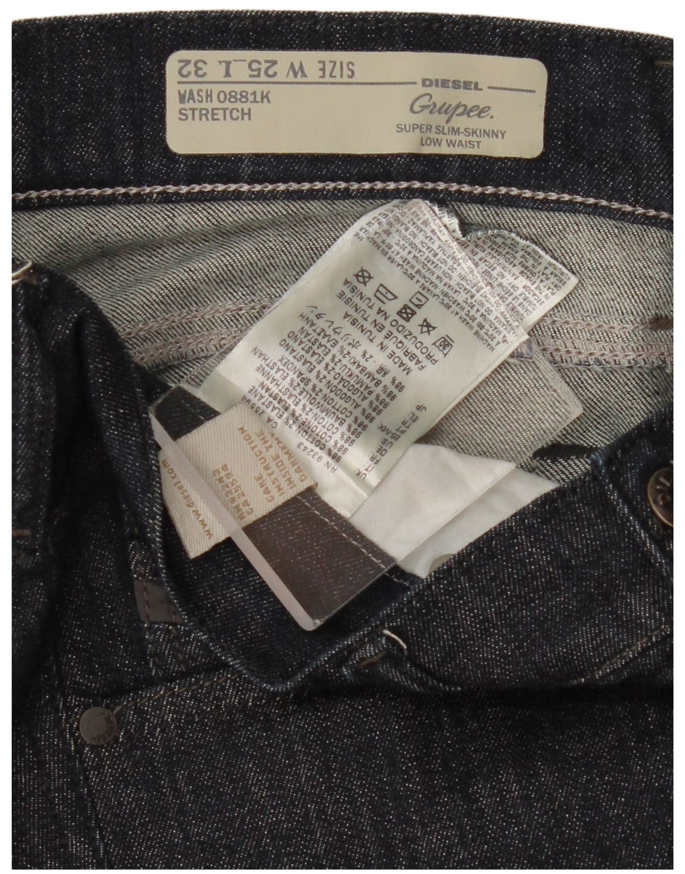 Diesel Womens Grupee Super Slim Skinny Jeans W25 L32 Navy Blue Cott Size 42" / US 20 - 3 Thumbnail