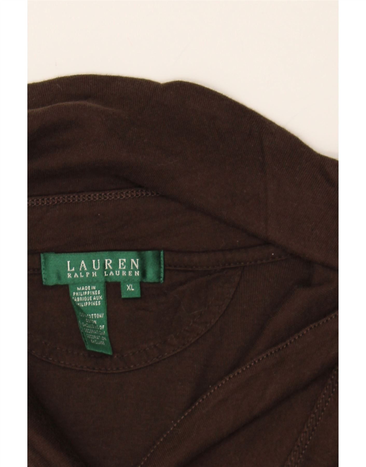 Ralph Lauren Womens Shawl Neck Sweatshirt Jumper UK 18 XL Brown Cotton Size XL / US 12-14 / IT 48-50 - 3 Thumbnail