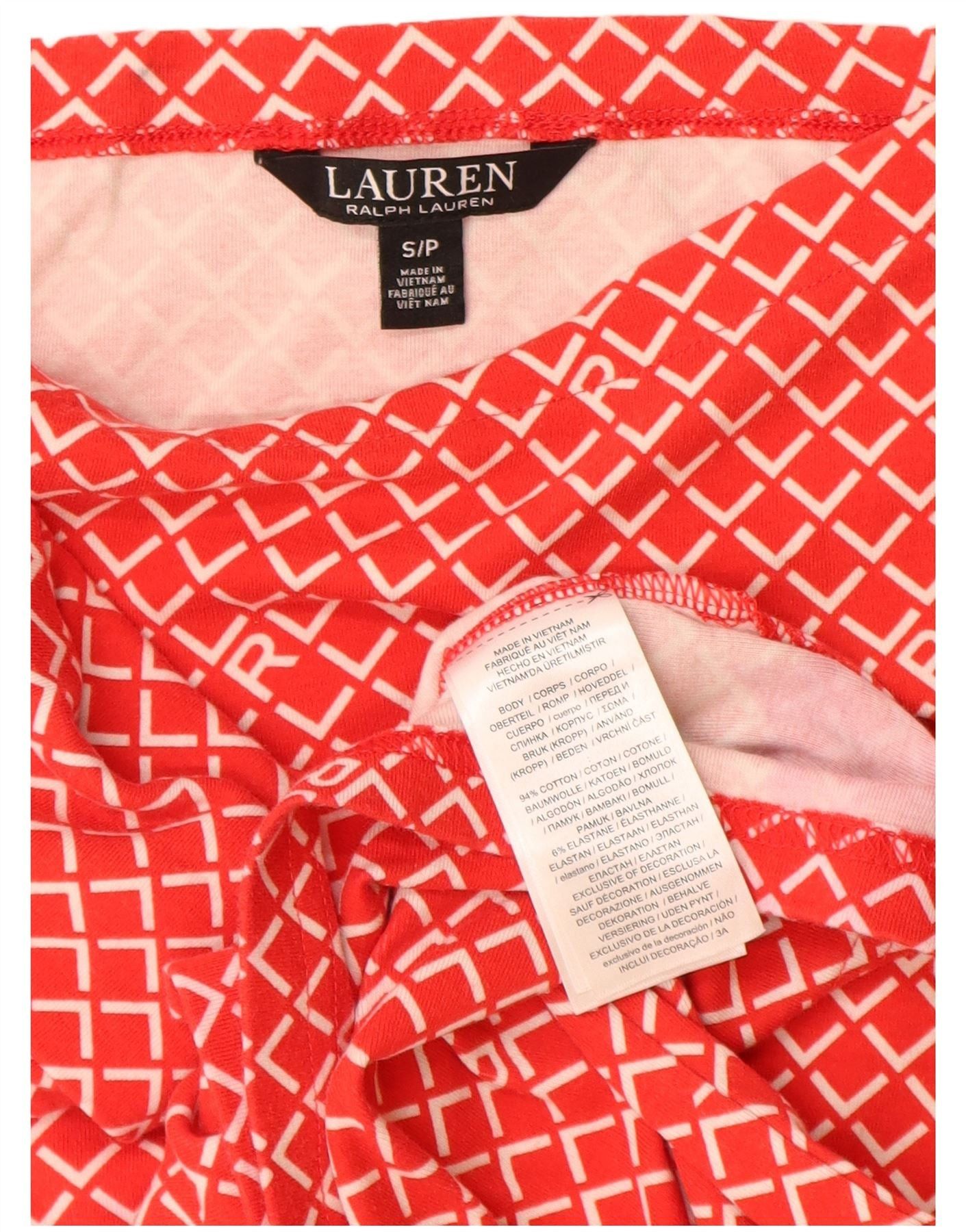 Ralph Lauren Womens Graphic T-Shirt Top UK 10 Small Red Geometric Cotton Size XXS / US 00 / IT 34 - 3 Thumbnail