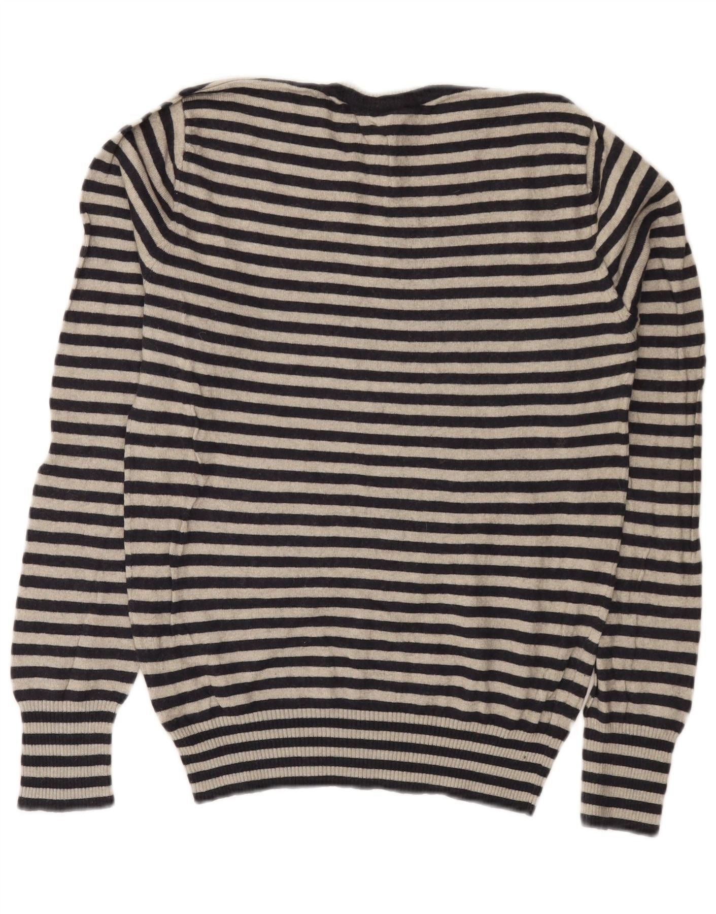 Diesel Womens Crew Neck Jumper Sweater UK 14 Large Grey Striped Cot Size XS / US 0-2 / IT 36-38 - 2 Thumbnail