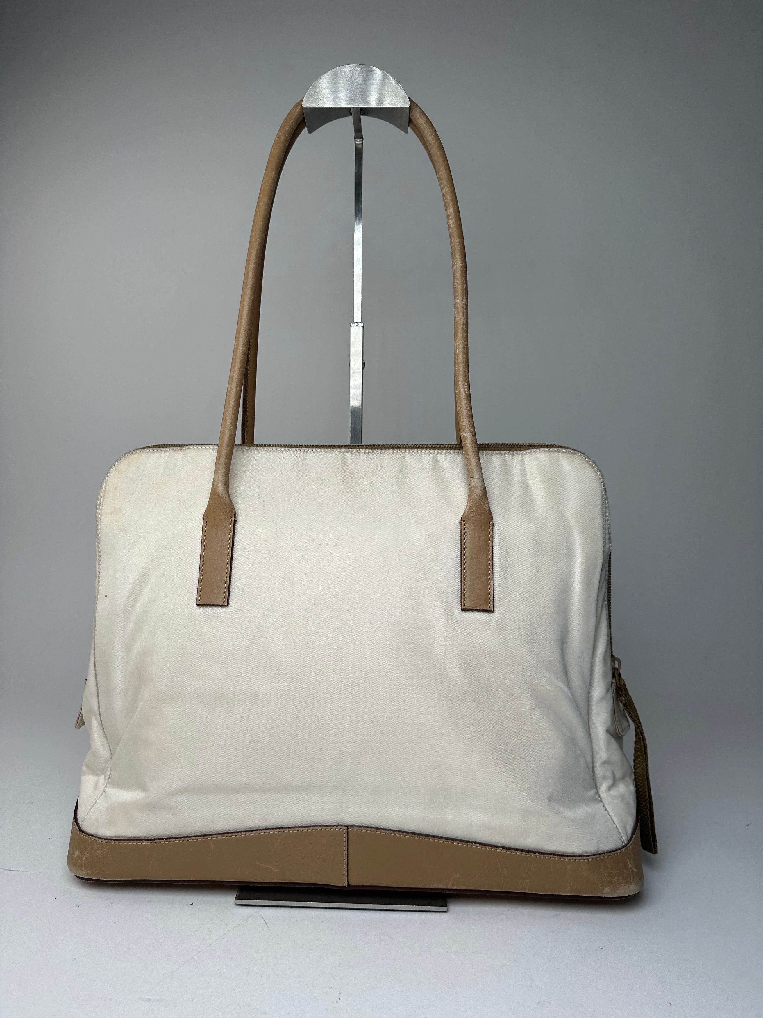 Prada Vintage Polyester / Leather Handbag White Brown Size ONE SIZE - 2 Thumbnail