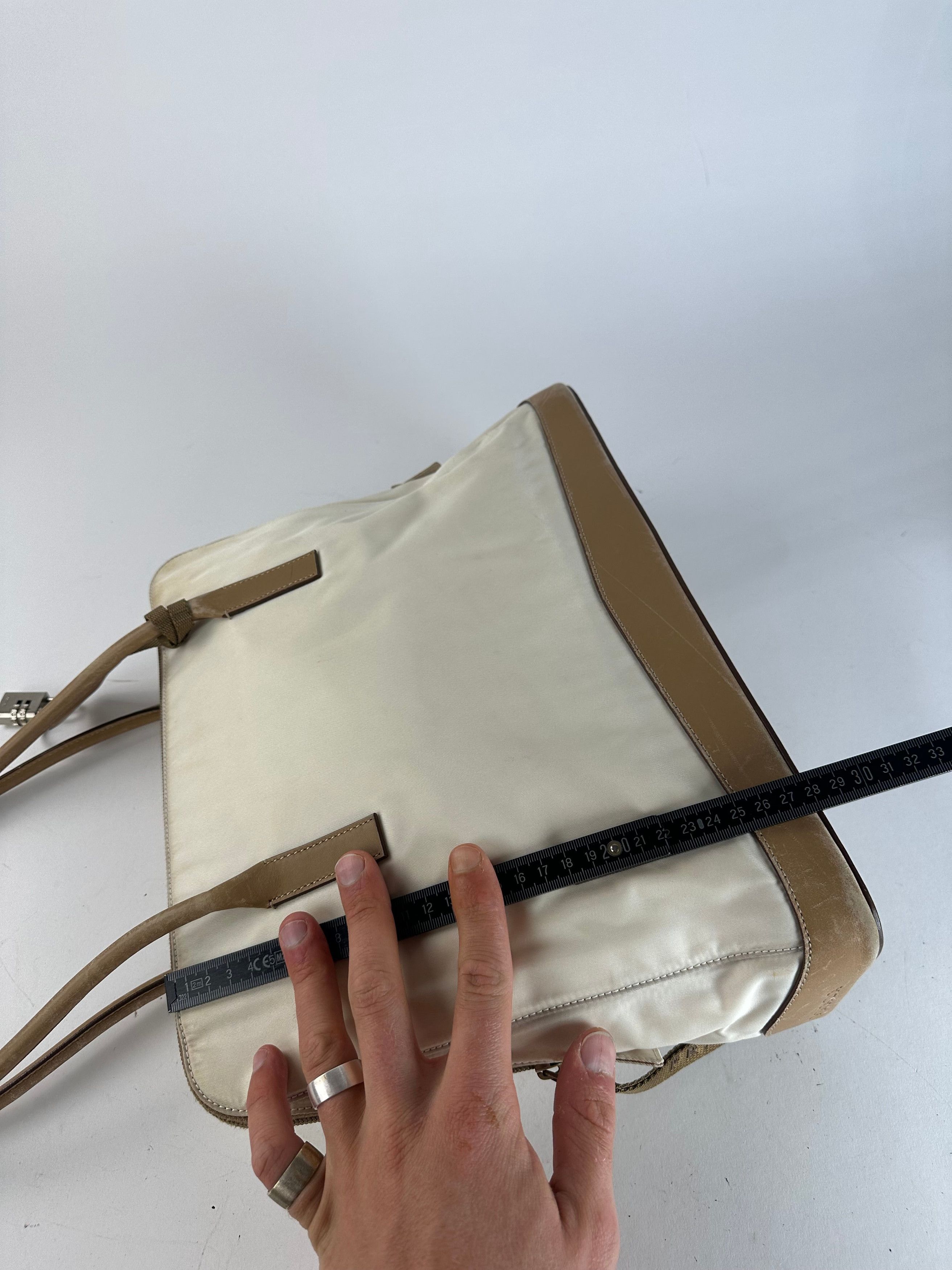 Prada Vintage Polyester / Leather Handbag White Brown Size ONE SIZE - 11 Thumbnail