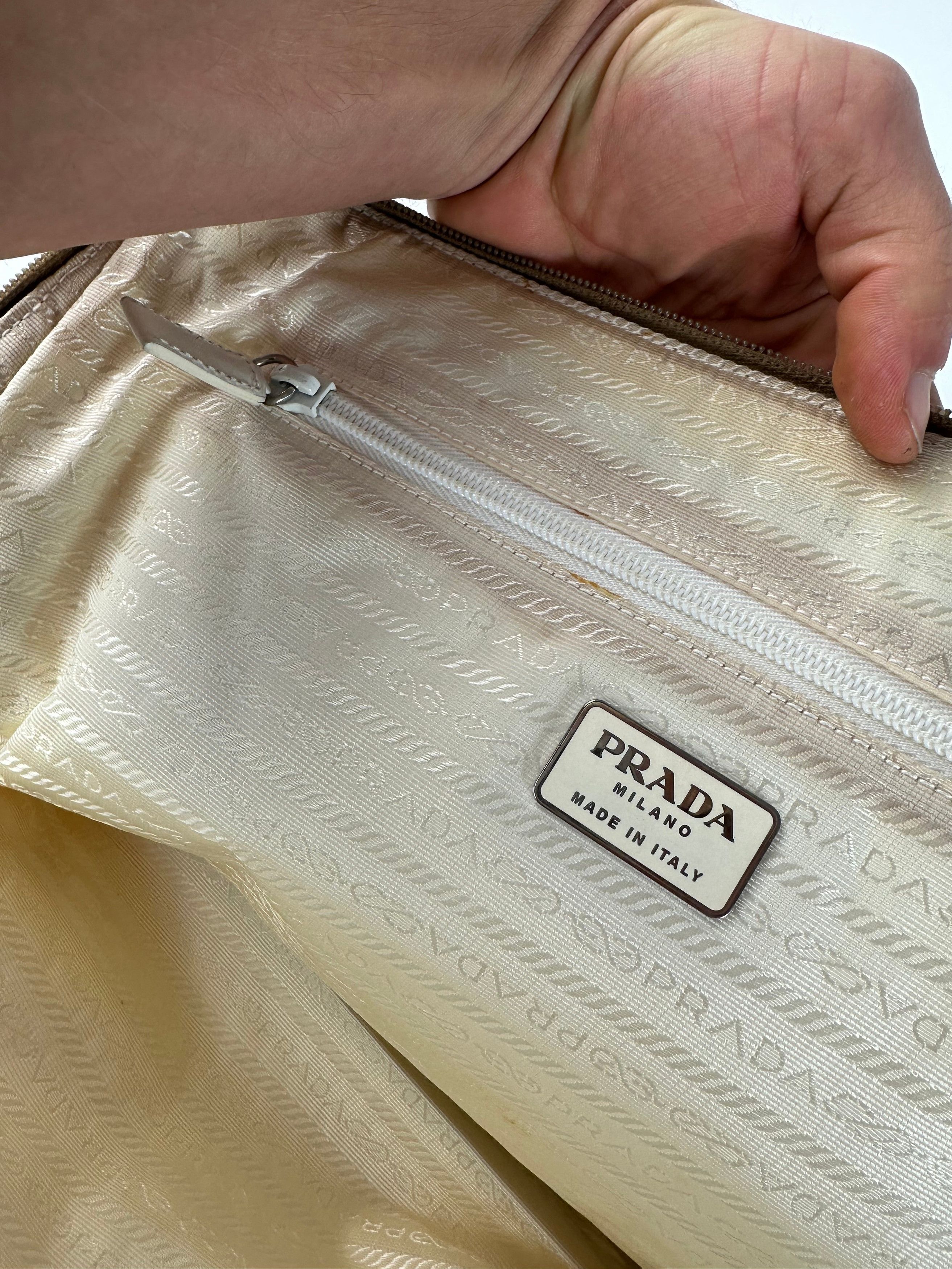 Prada Vintage Polyester / Leather Handbag White Brown Size ONE SIZE - 4 Thumbnail