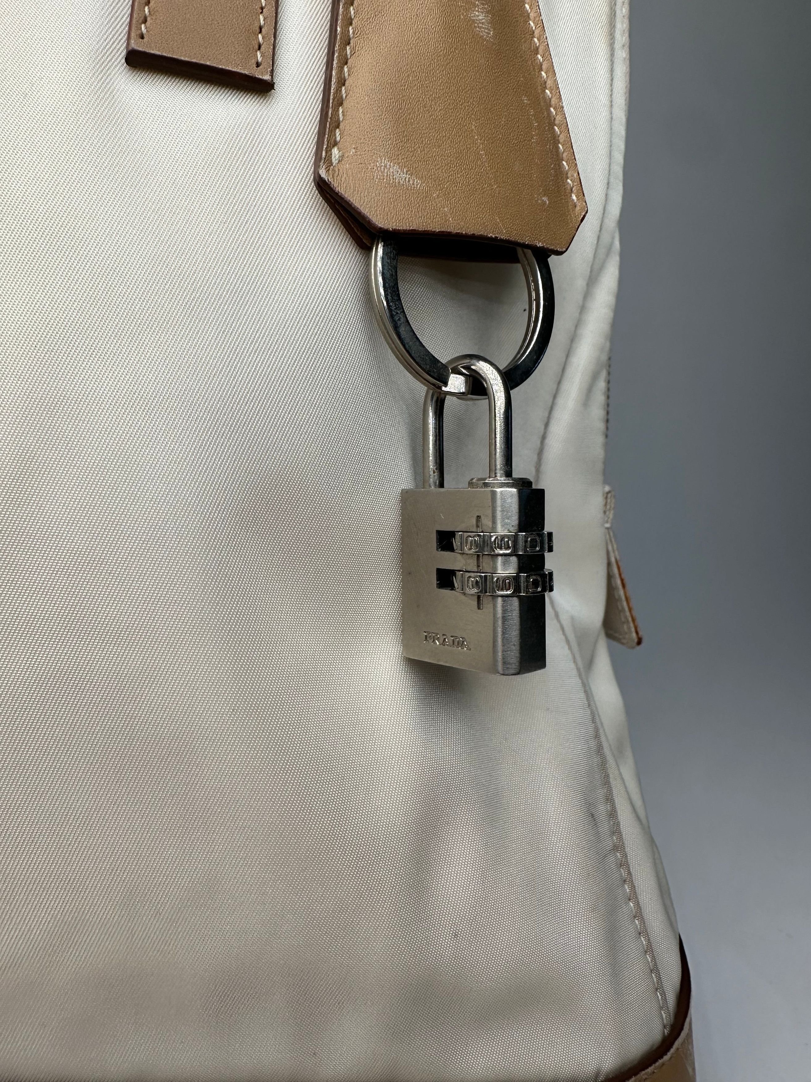 Prada Vintage Polyester / Leather Handbag White Brown Size ONE SIZE - 6 Thumbnail