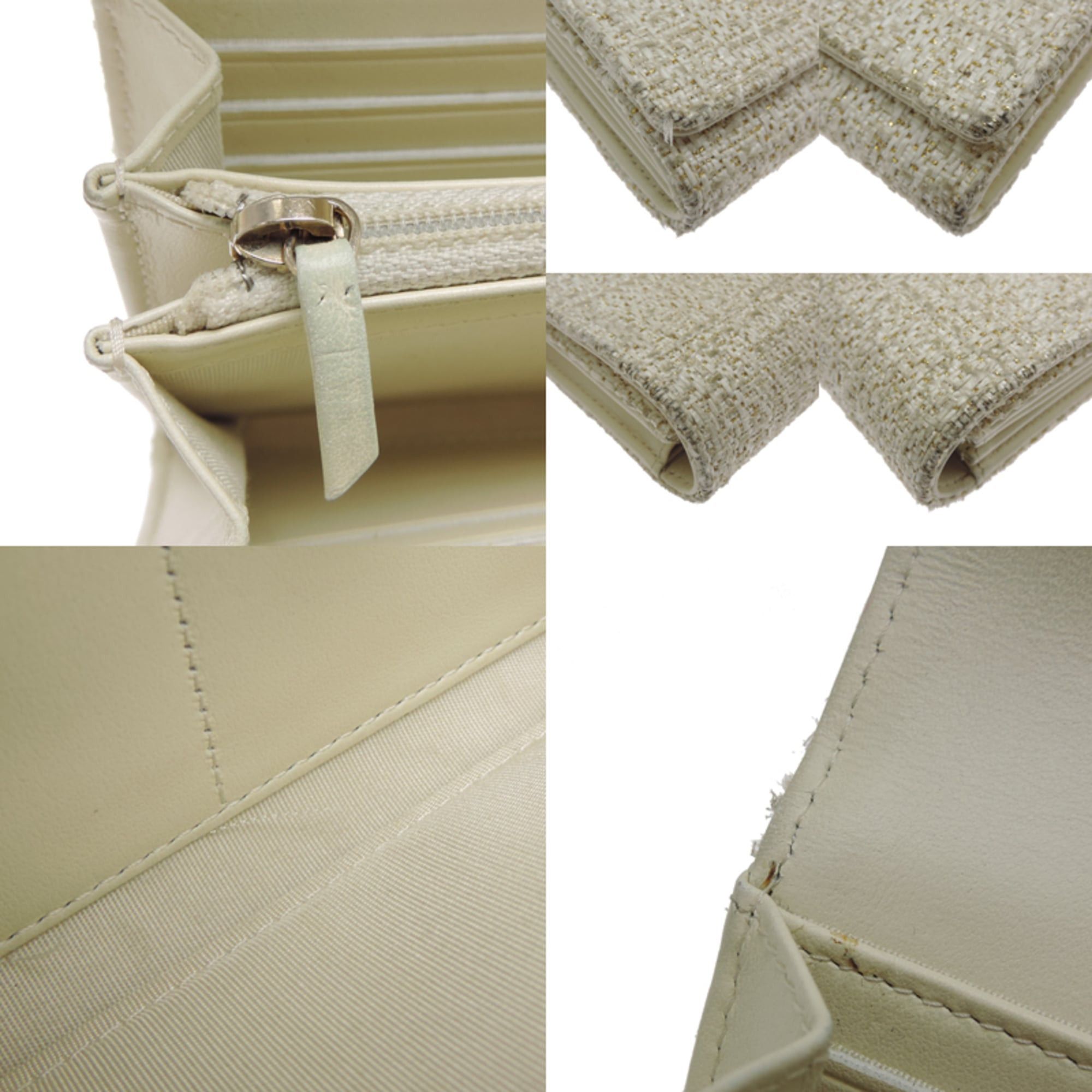 Chanel Chanel Deauville Round Zip Long Wallet for Men and Women, A80053, Tweed, Beige Size ONE SIZE - 8 Thumbnail