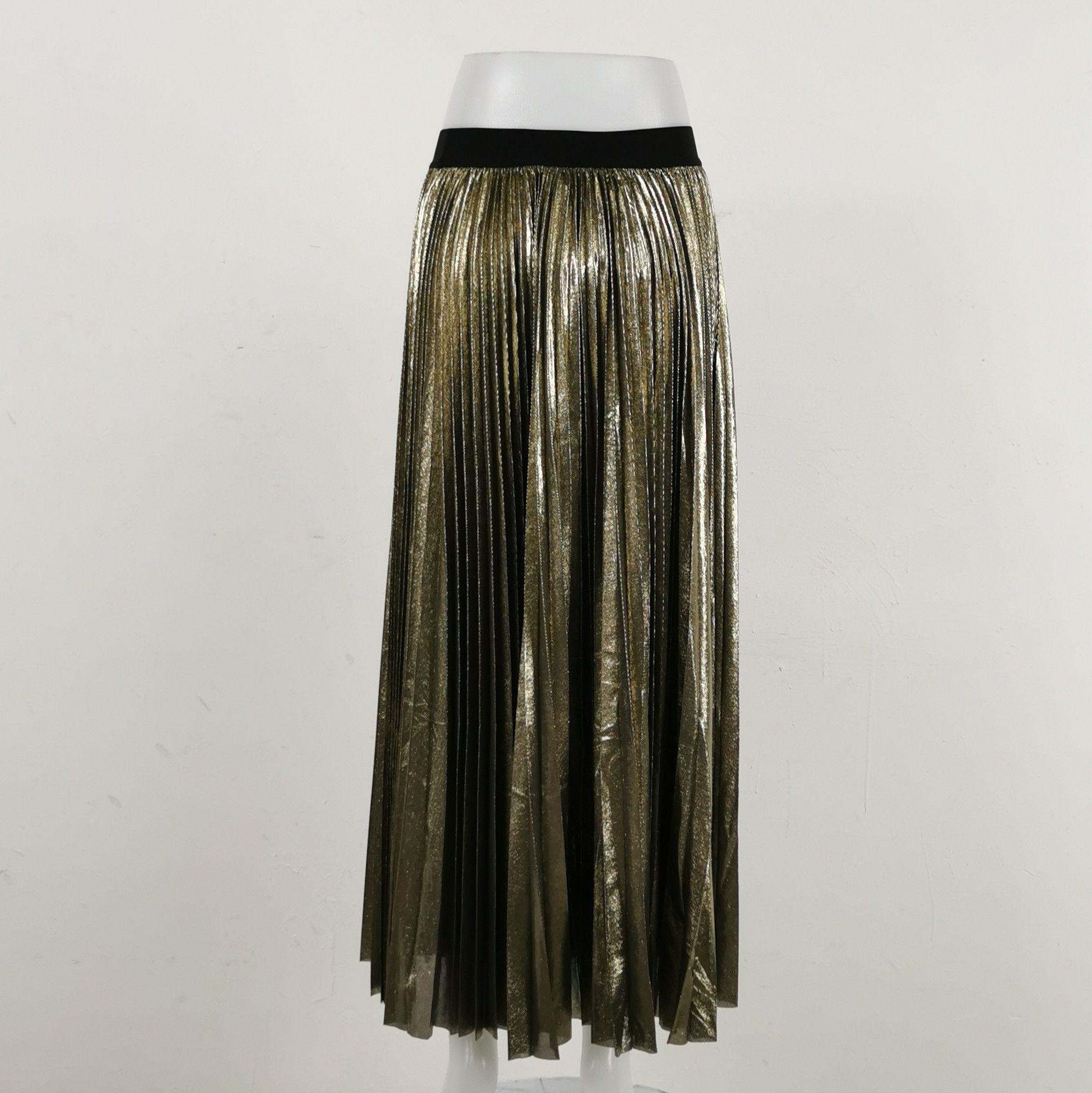Japanese Brand Metallic Gold Pleated Long Skirt M Size 28" / US 6 / IT 42 - 4 Thumbnail