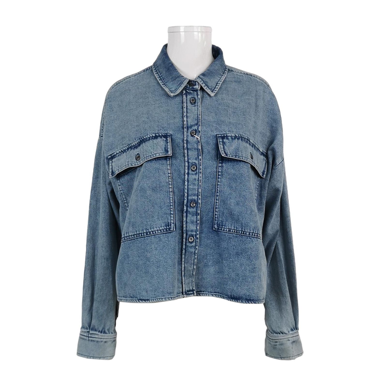 Japanese Brand Oversized Cropped Denim Jacket with Pockets Size M / US 6-8 / IT 42-44 - 2 Thumbnail