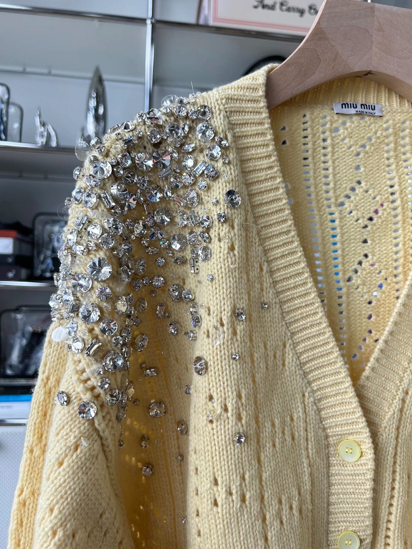 Miu Miu MiuMiu Crystal Decorated Cashmere Cardigan Size XS / US 0-2 / IT 36-38 - 4 Thumbnail