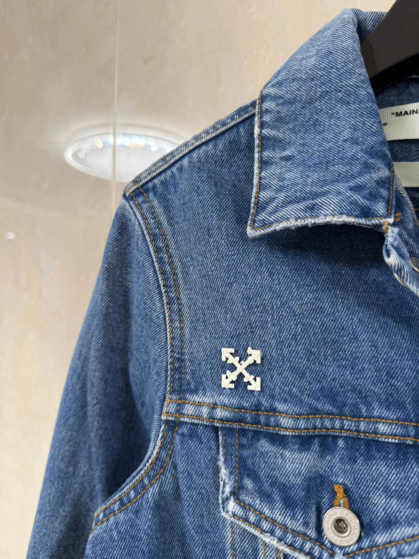 Japanese Brand Off-White Arrow Logo Blue Denim Jacket Size XS / US 0-2 / IT 36-38 - 4 Thumbnail
