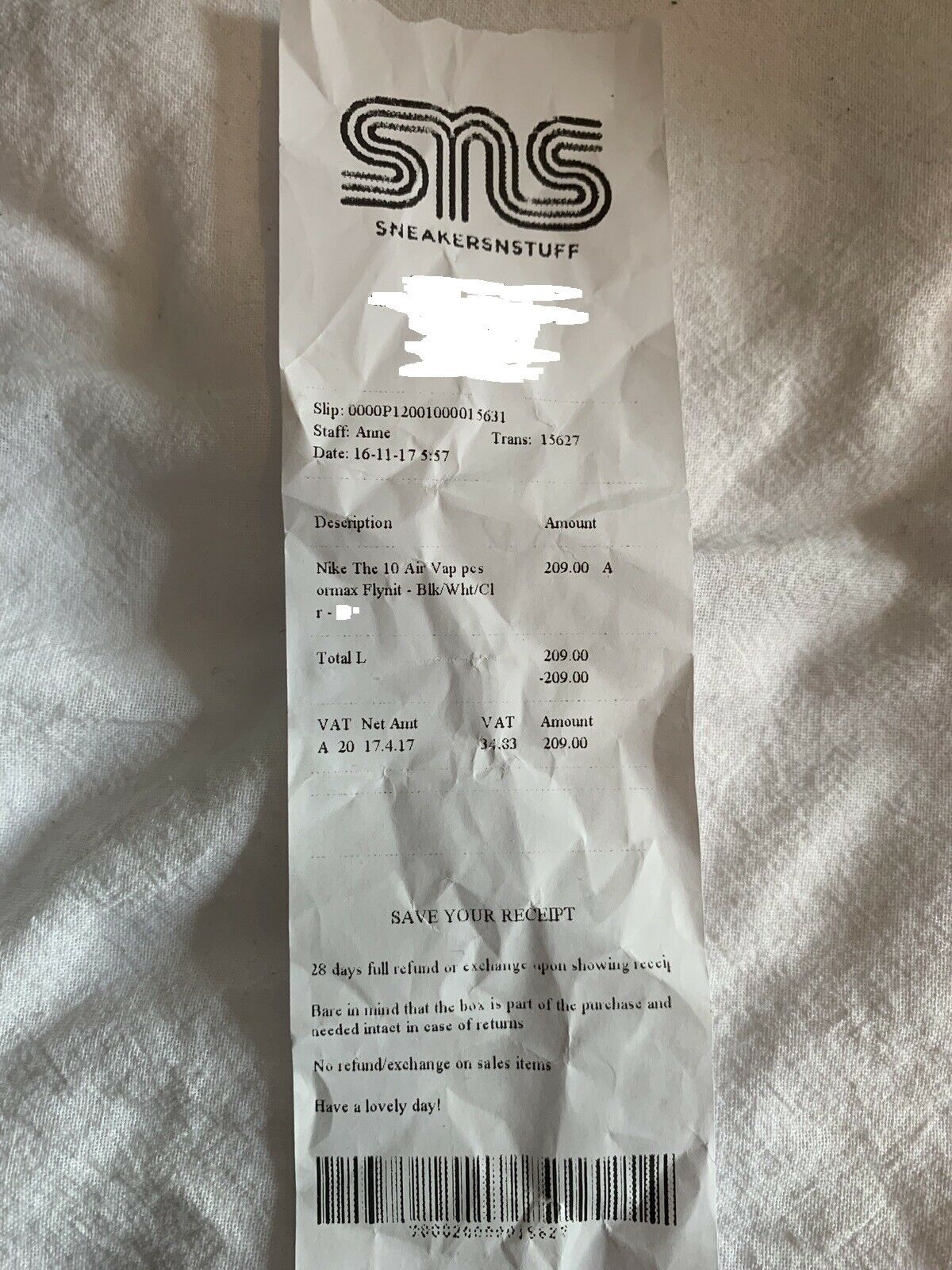 Nike vapormax off white receipt hotsell