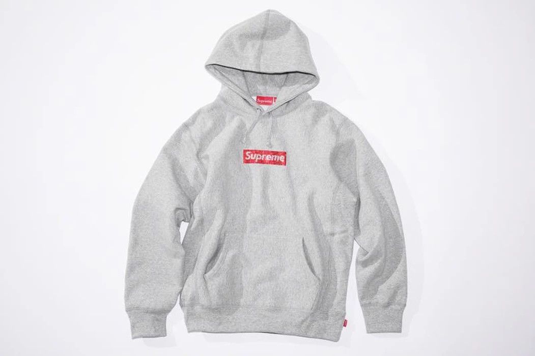 Supreme swarovski box logo hooded sweatshirt heather grey sales