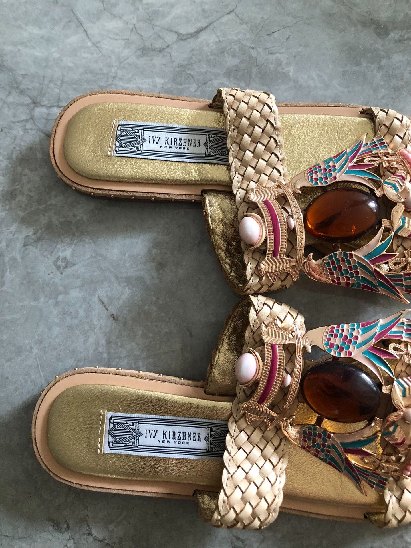 Japanese Brand Ivy Kirzhner Leather Gem-Embellished Slippers Size US 5 / IT 35 - 2 Thumbnail