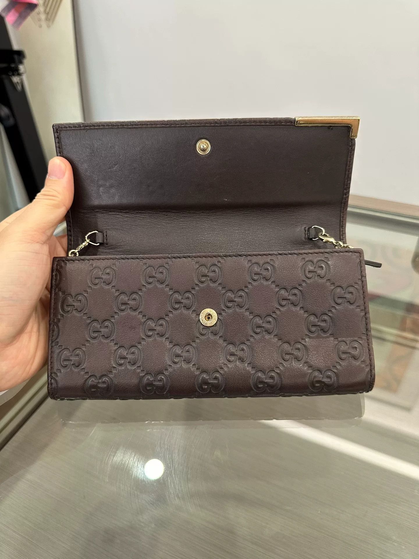Japanese Brand Gucci Brown Double G Logo WOC Chain Bag 19cm Size ONE SIZE - 3 Thumbnail