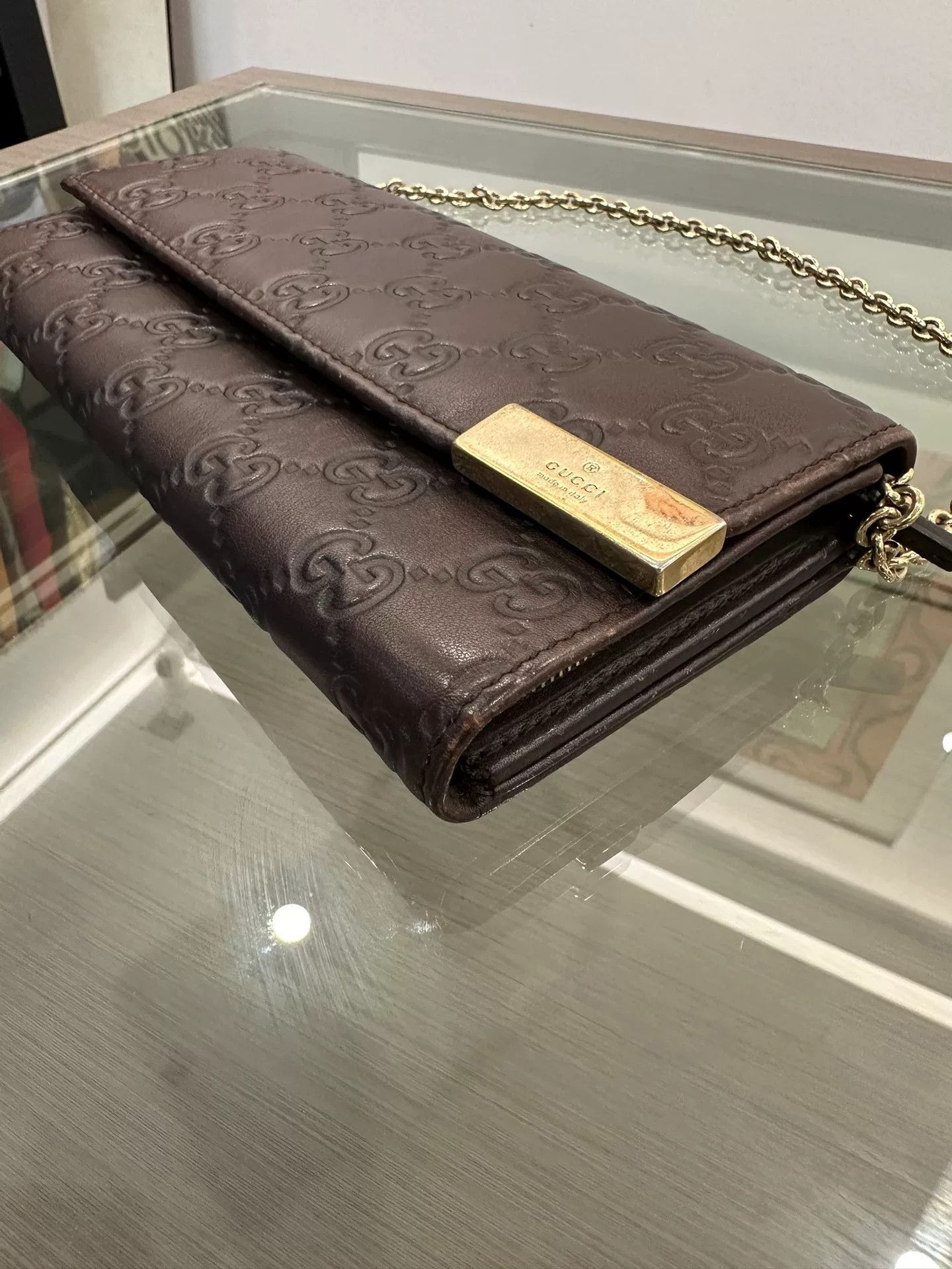 Japanese Brand Gucci Brown Double G Logo WOC Chain Bag 19cm Size ONE SIZE - 7 Thumbnail