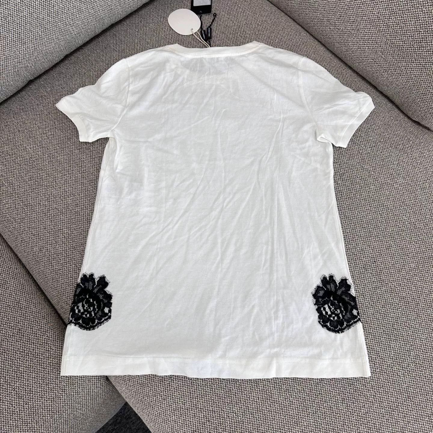 Dolce & Gabbana Dolce&Gabbana White Lace Trim Short Sleeve T-shirt Size S / US 4 / IT 40 - 2 Thumbnail