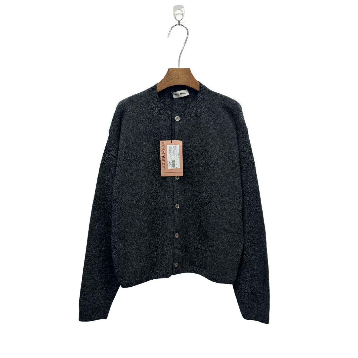 Miu Miu Miumiu Gray Letter Logo Wool Cardigan Size L / US 10 / IT 46 - 2 Thumbnail