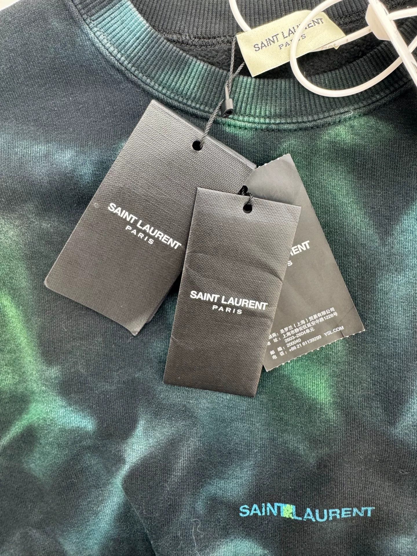 Saint Laurent Paris Saint Laurent SLP Green Tie-Dye Long-Sleeve T-Shirt Size US S / EU 44-46 / 1 - 6 Thumbnail
